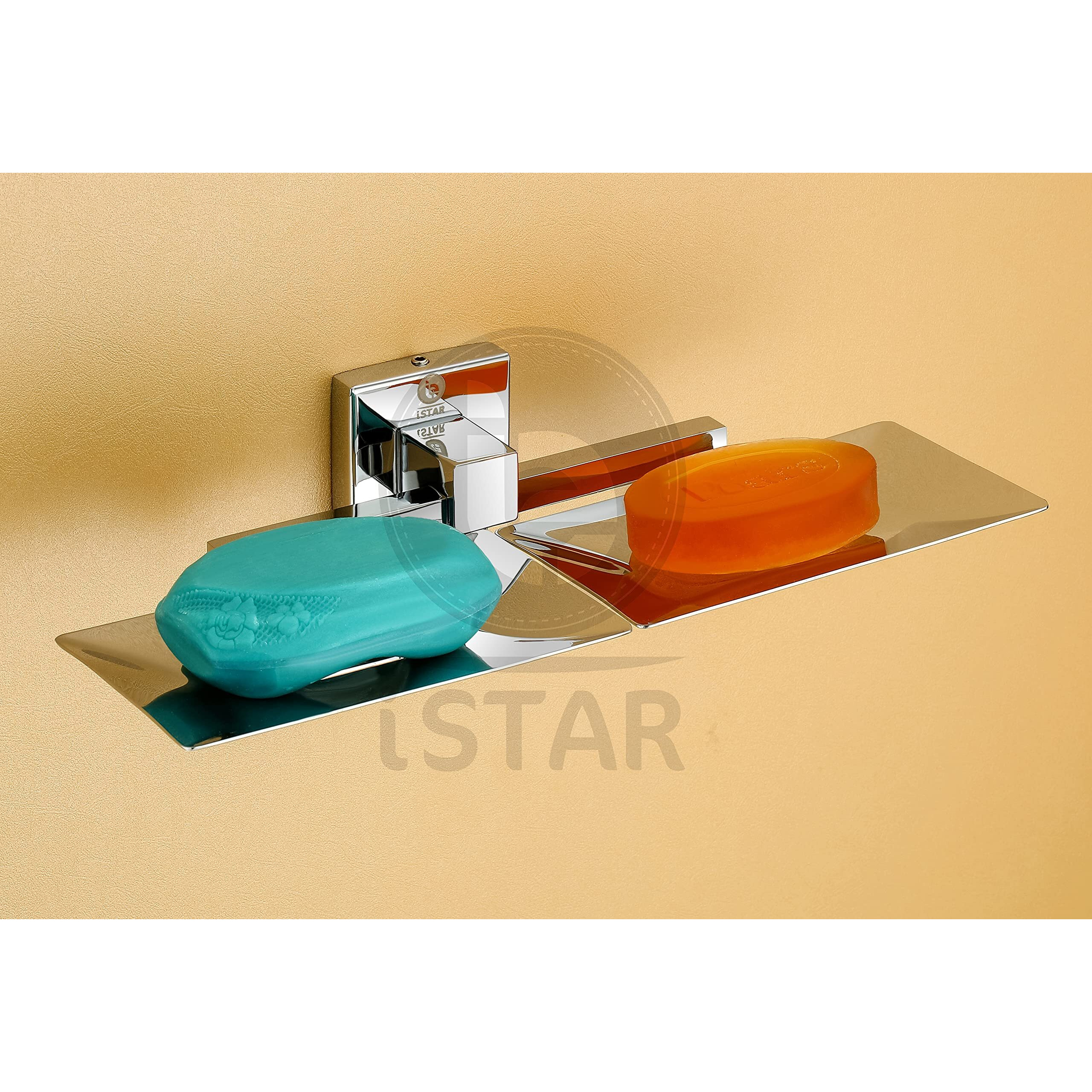 iSTAR Stainless Steel Chrome Finish Square Double Soap Dish Holder for Bathroom Soap Case/Soap Stand for Kitchen, Bathroom Accessories (Pack of 1)