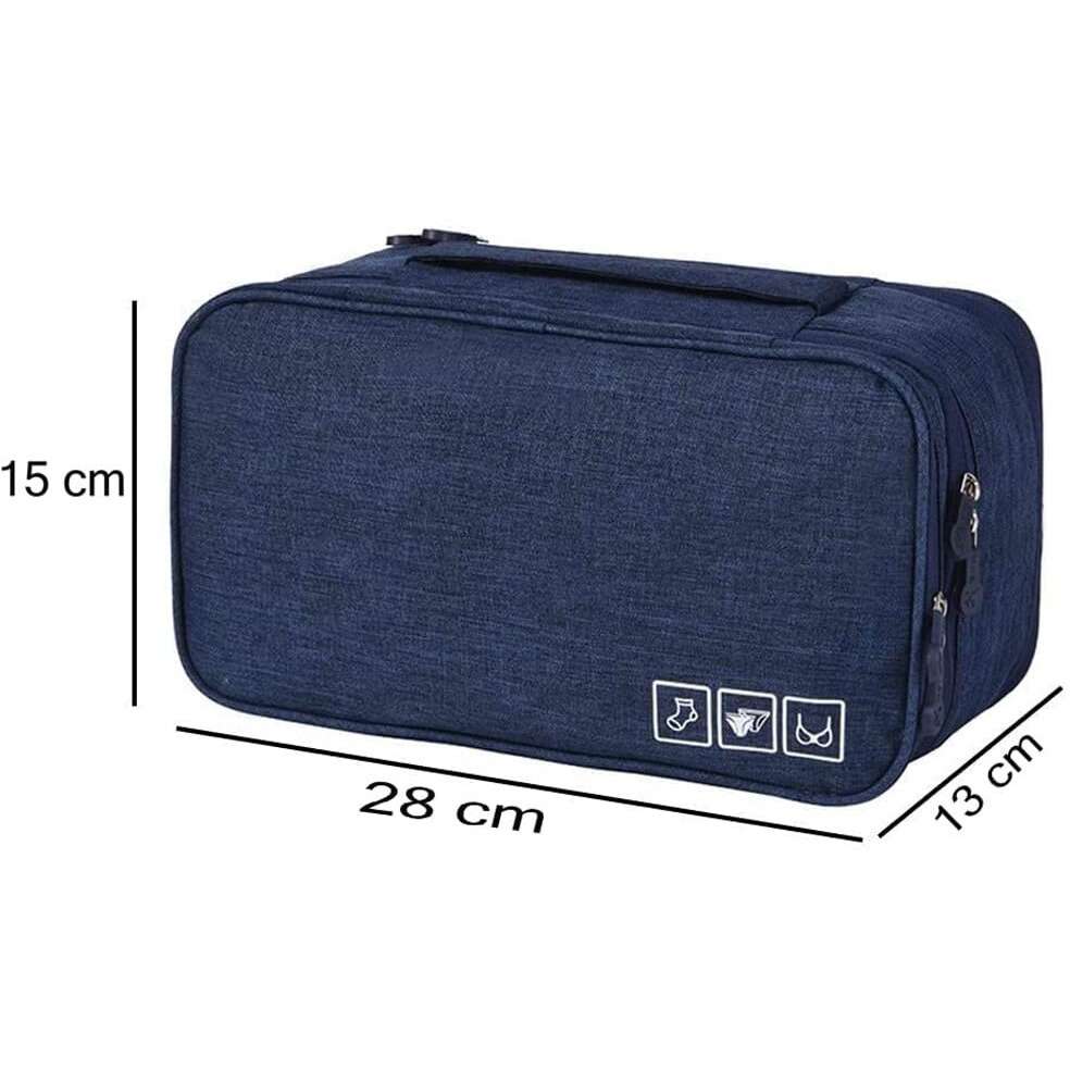 Seagull flight of fashion Polyester 3 Layer Lingerie Organizer Bag, Travel Pouch For Storage Of Bra, Underwear, Innerwear, Cosmetics, Toiletry For Women - 28 X 15 X 13 Cm - Navy Blue