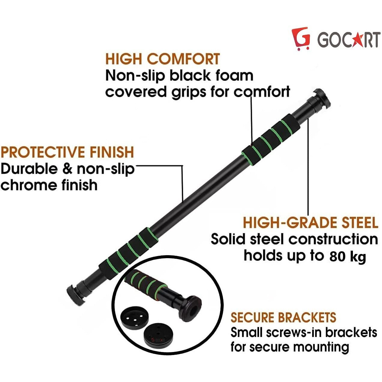 GOCART WITH G LOGO Chrome Plated Pull-Up Bar Doorway Gym Exercise Chin up for Home Gym with Adjustable Width 63 CM to 95CM Holds up to 80KG