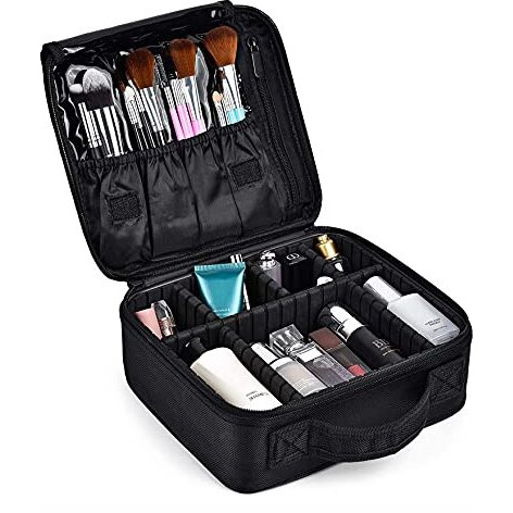 Seagull flight of fashion Cosmetic Bag, Makeup Organizer Bag for Home & Travel,Vanity Bag with Dividers for Brushes,Toiletries, Cosmetics 26 x 23 x 9 cm - Black Nylon