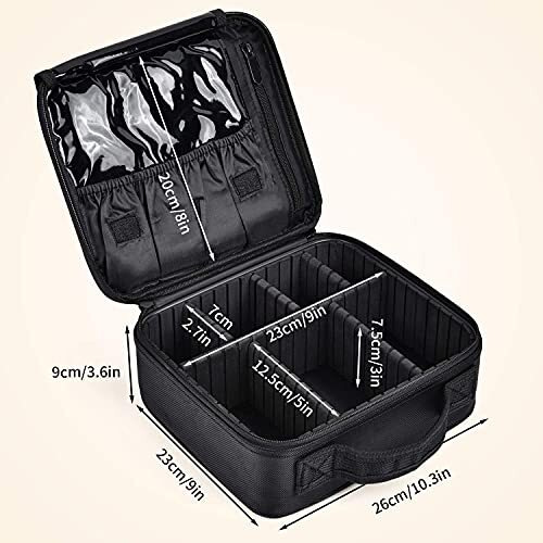 Seagull flight of fashion Cosmetic Bag, Makeup Organizer Bag for Home & Travel,Vanity Bag with Dividers for Brushes,Toiletries, Cosmetics 26 x 23 x 9 cm - Black Nylon