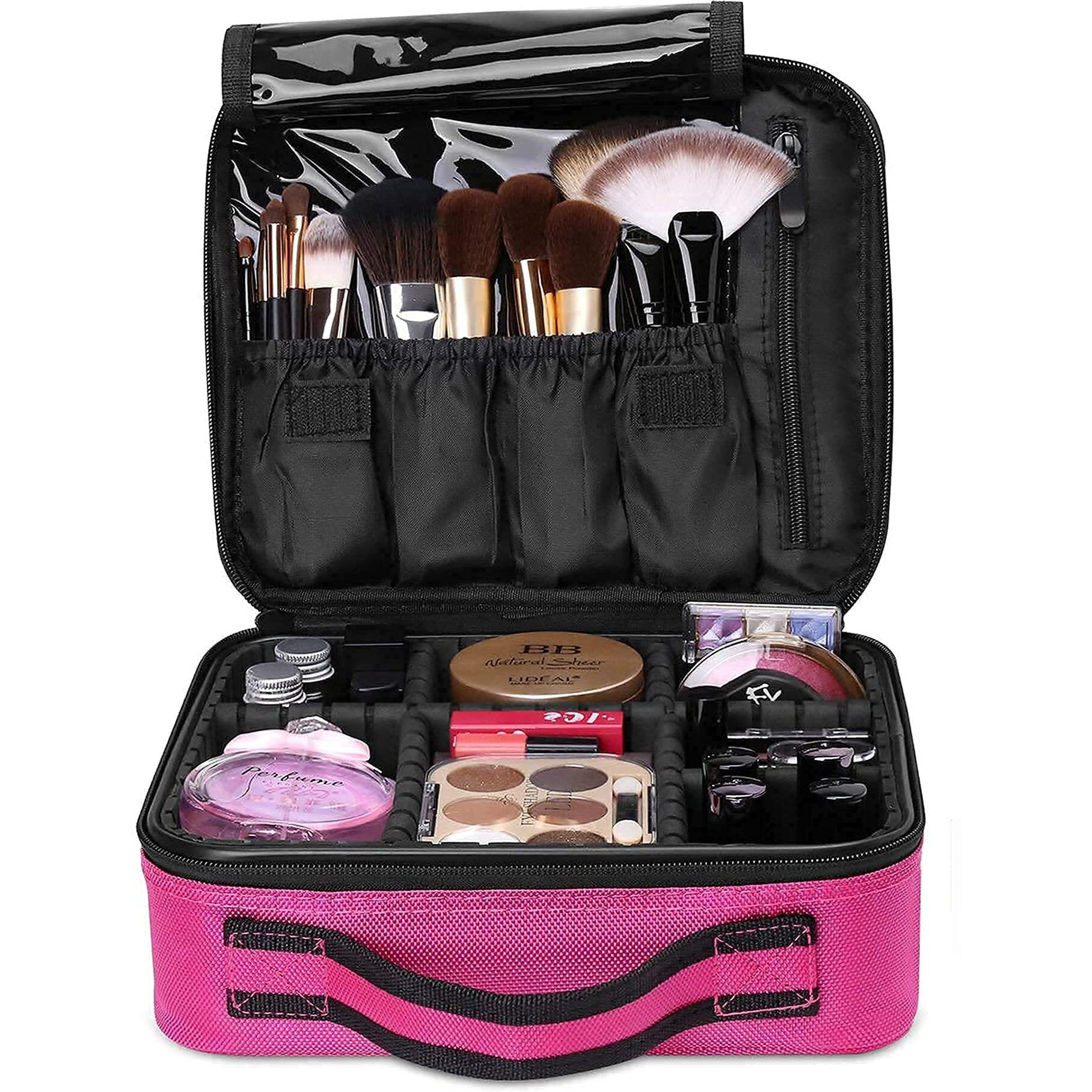 Seagull flight of fashion Polyurethane Cosmetic Bag, Makeup Organizer Bag For Home & Travel,Vanity Bag With Dividers For Brushes,Toiletries, Cosmetics 26 X 23 X 9 Cm - Pink