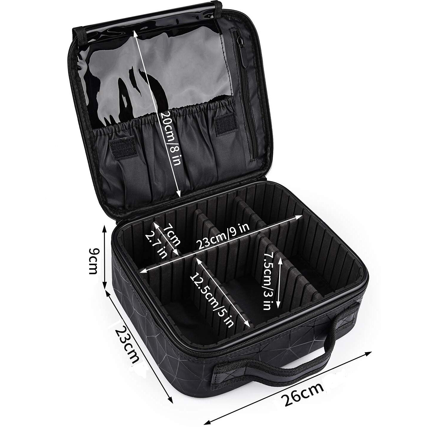 Seagull flight of fashion Cosmetic Bag, Makeup Organizer Bag for Home & Travel,Vanity Bag with Dividers for Brushes,Toiletries, Cosmetics 26 x 23 x 9 cm - Black Design PU