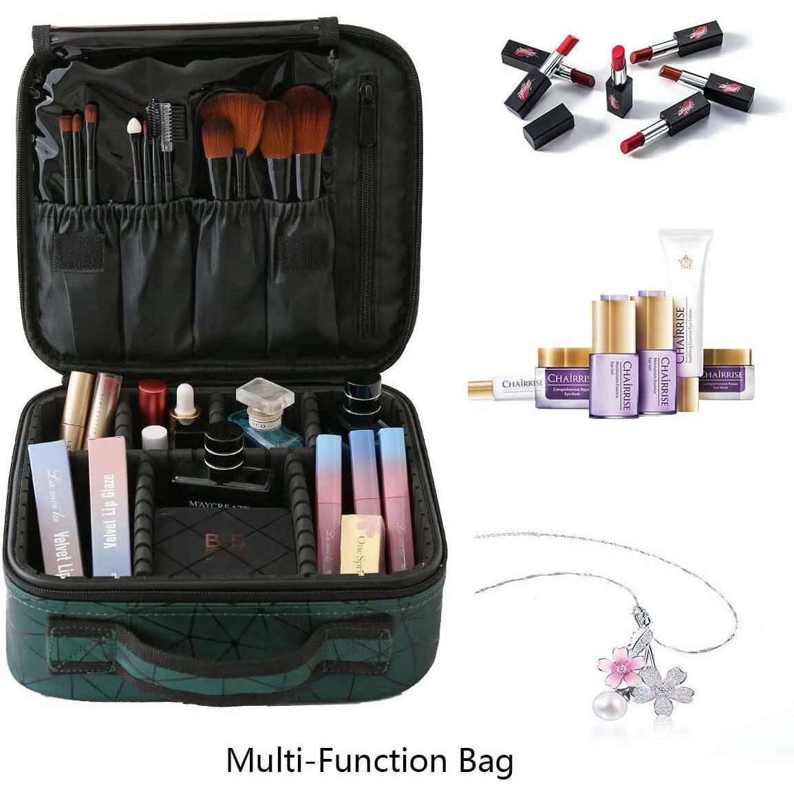 Seagull flight of fashion Cosmetic Bag, Makeup Organizer Bag for Home & Travel,Vanity Bag with Dividers for Brushes,Toiletries, Cosmetics 26 x 23 x 9 cm - Green Design