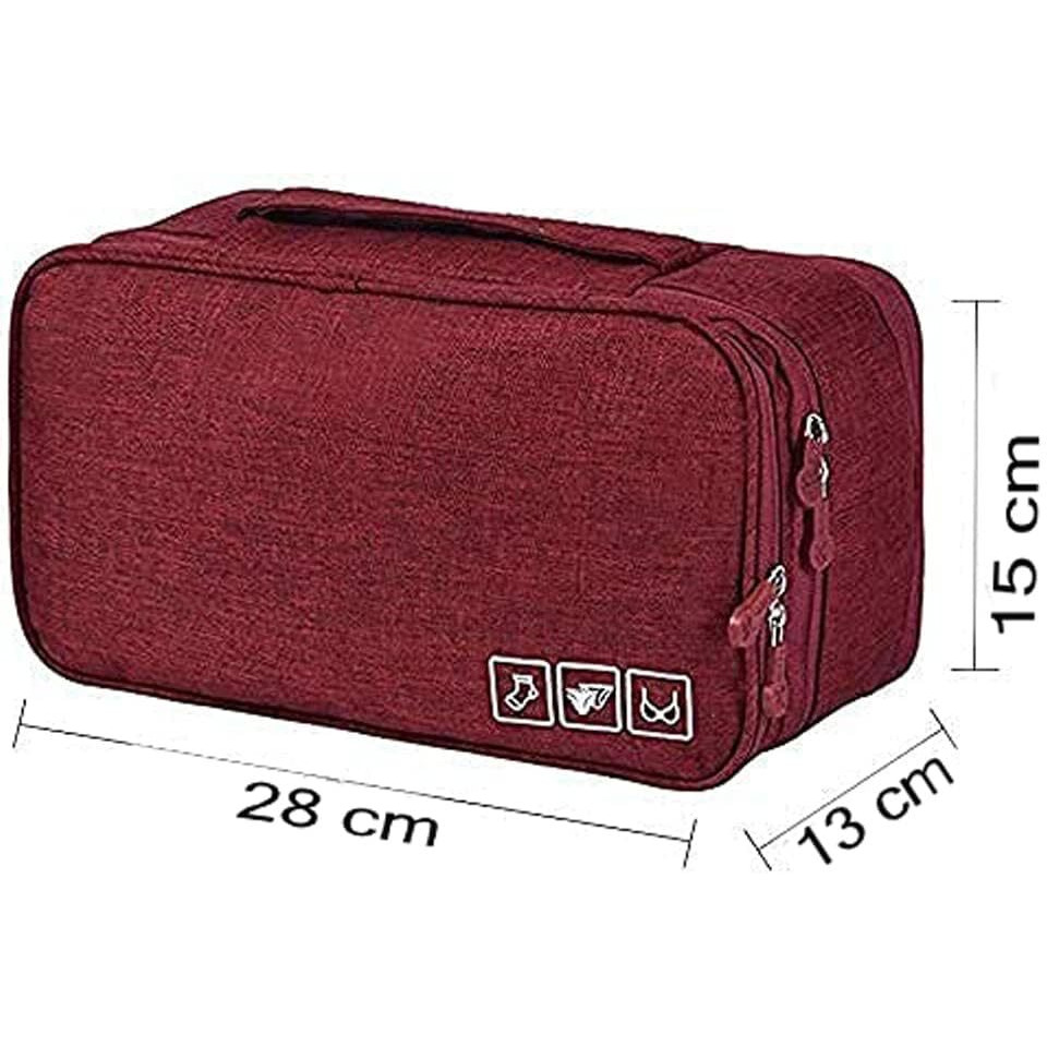 Seagull flight of fashion Polyester 3 Layer Lingerie Organizer Bag, Travel Pouch for Storage of Bra, Underwear, Innerwear, Cosmetics, Toiletry for Women - 28 X 15 X 13 Cm - Wine Red