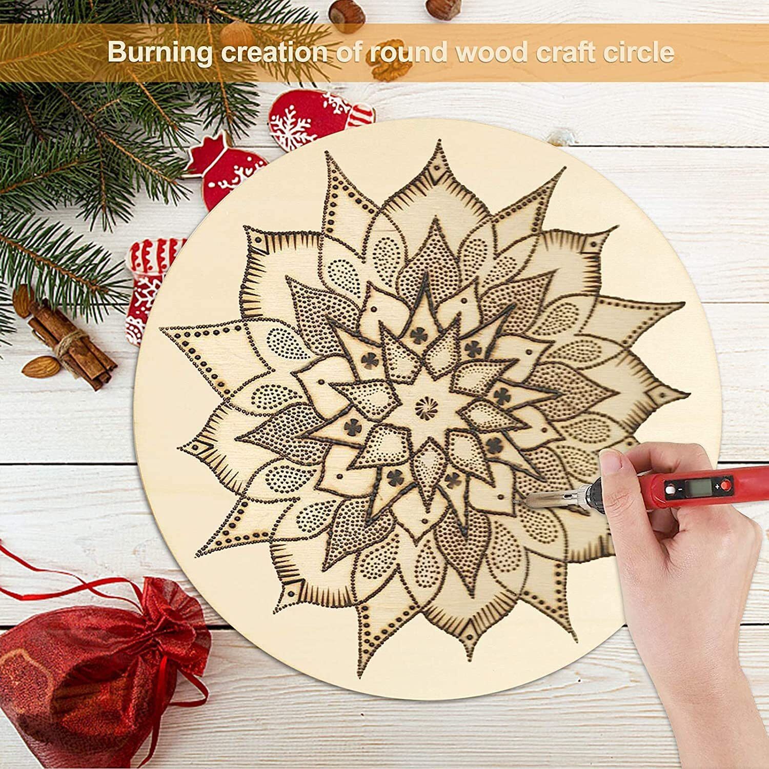 PD craftozone Round Circle MDF Pine Wood 12 inch MDF Boards for Art and Craft - 2.5mm Thick Unfinished Round Wood Slices for Resin Art, Mandala Art,Pyrography, Painting (20)