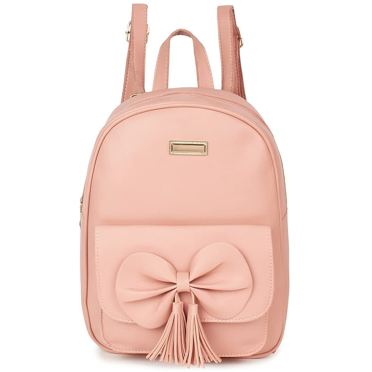 TYPIFY Pu Leather Small Size Teddy Keychain Preppy Style Women Standard Backpack (Pink Bowtie)