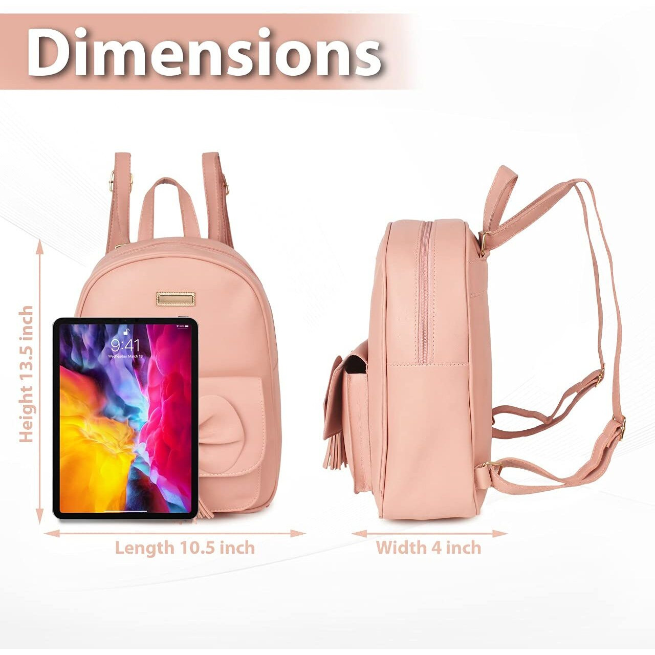 TYPIFY Pu Leather Small Size Teddy Keychain Preppy Style Women Standard Backpack (Pink Bowtie)