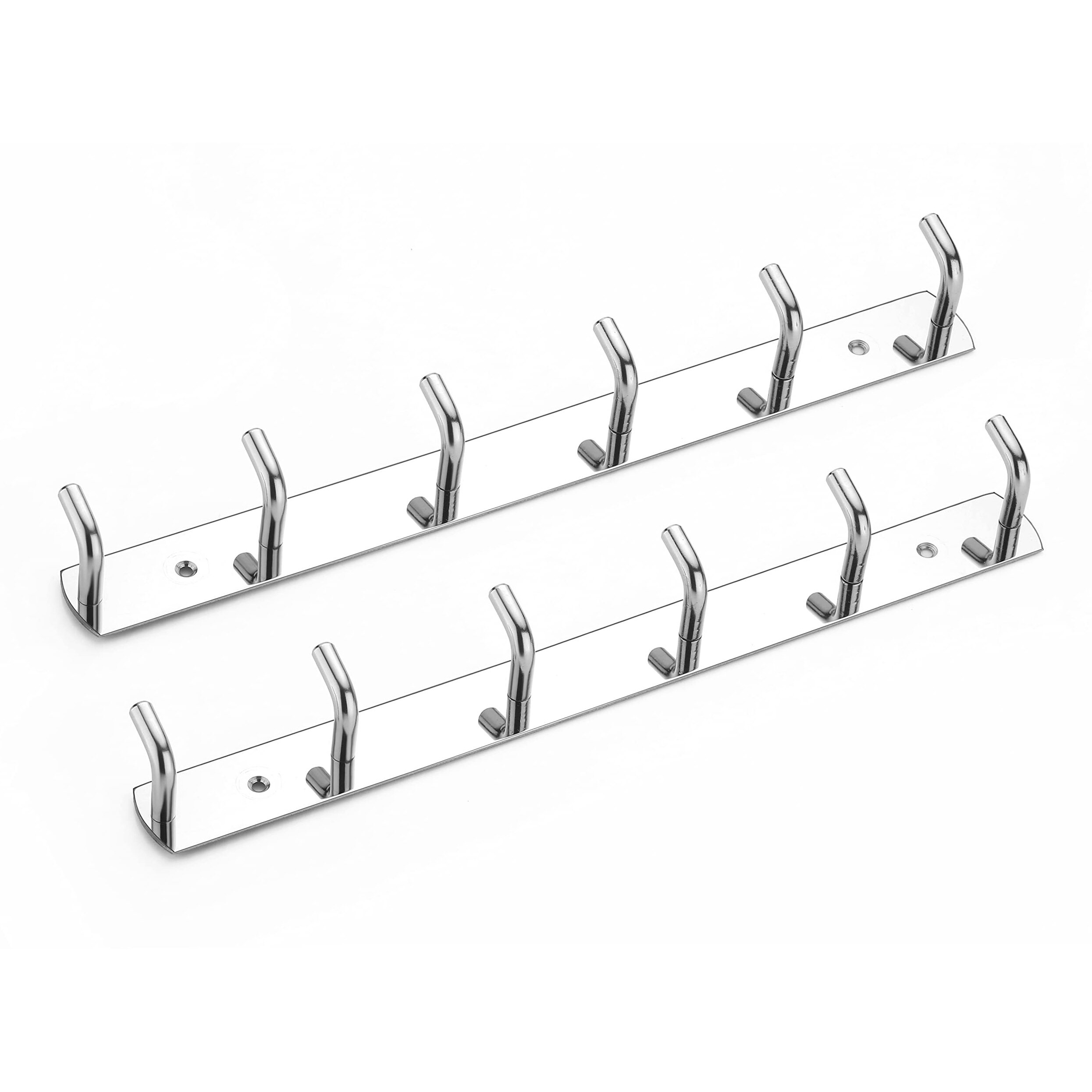 iSTAR Stainless Steel 6 Pin Bathroom Cloth Hooks Hanger Door Bathroom Robe Hooks Rail for Hanging Keys,Clothes,Towel Steel Hook (Silver) (Pack of 2)