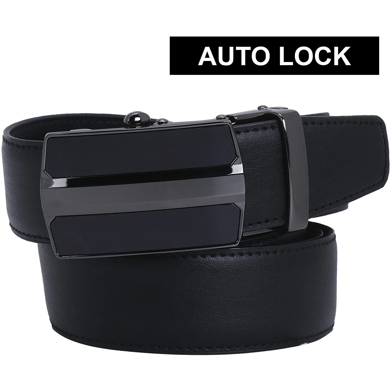 Labnoft Men s Auto Lock Pu Leather Belt, Black