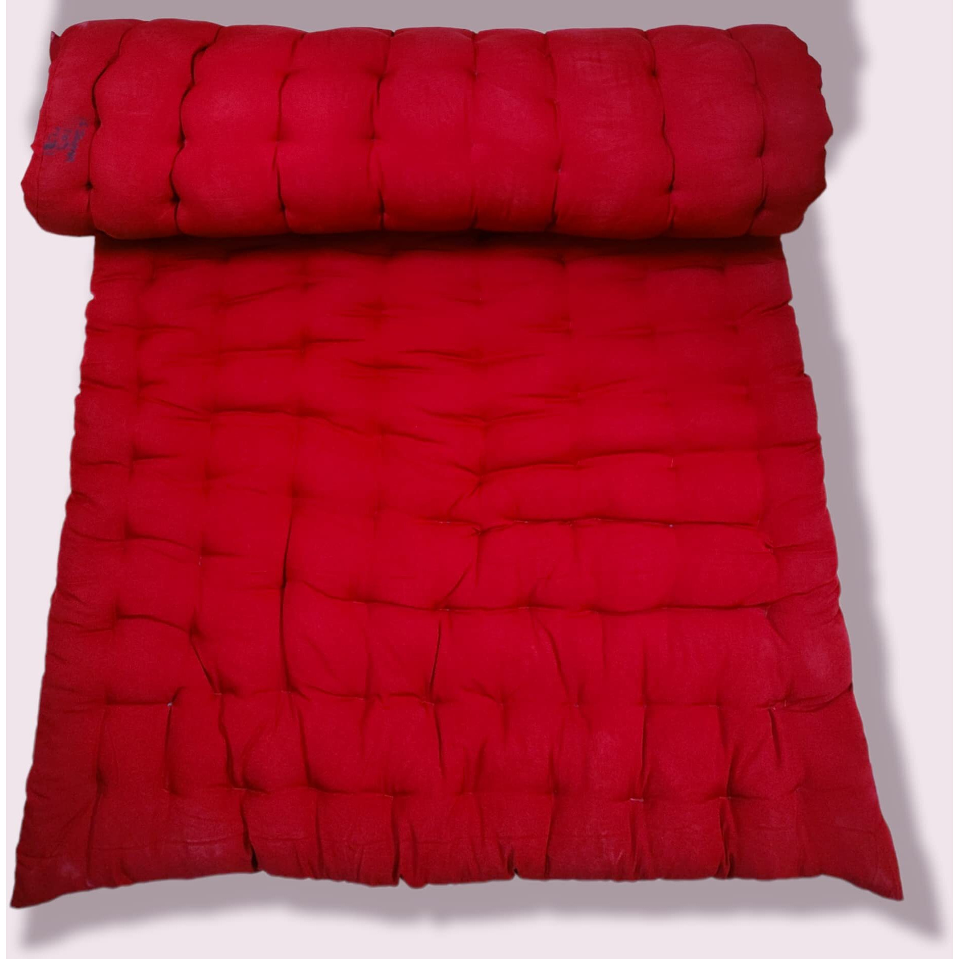 ATOOTFUSION Soft Cotton Solid Color Quilt | Foldable Light Weight Filled Single Firm Cotton Quilt Mattress| Gadda (Solid Coloured, 1 Sleeping Capacity, 3 x 6 ft or 72 x 36 Inches) (Maroon)