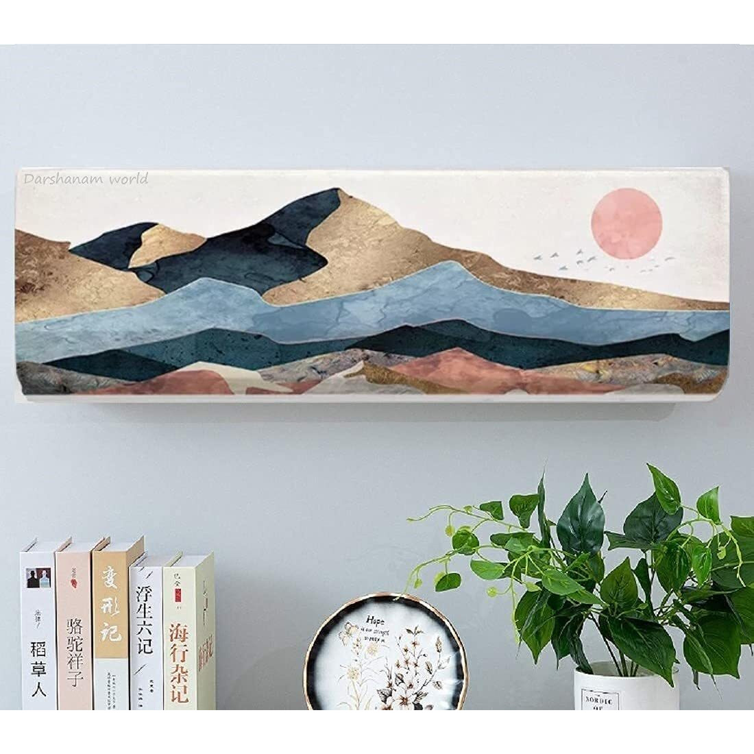 DARSHANAM WORLD Printed Air Conditioning Dust Cover Folding Designer Ac Cover for Indoor Split Ac 1.5 ton (97 x 31 x 21 .5 cm ) (MOUNTAIN), Polyester
