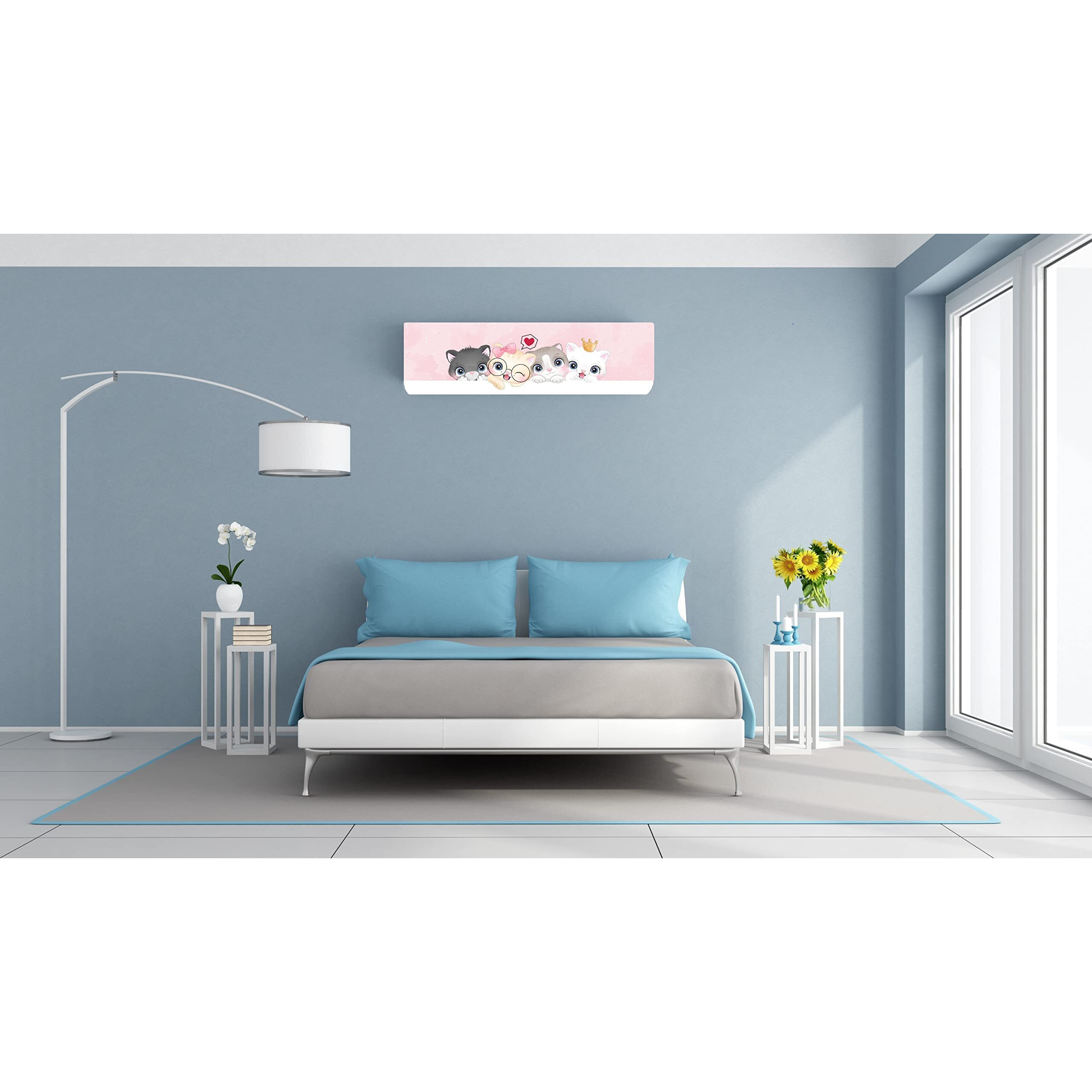 DARSHANAM WORLD Printed Air Conditioning Dust Cover Folding Designer Ac Cover for Indoor Split Ac 1.5 ton (97 x 31 x 21 .5 cm ) (PINK CAT), Polyester