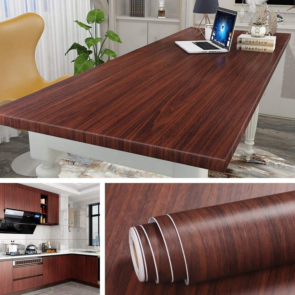 ELTON DIY Wall Paper/Wall Sticker Self Adhesive Wooden Highlighter Elegant Living Room Bed Room Decoration Interior Exterior Easily Removable Furniture Make Over Cherry Teak(45x300cm)