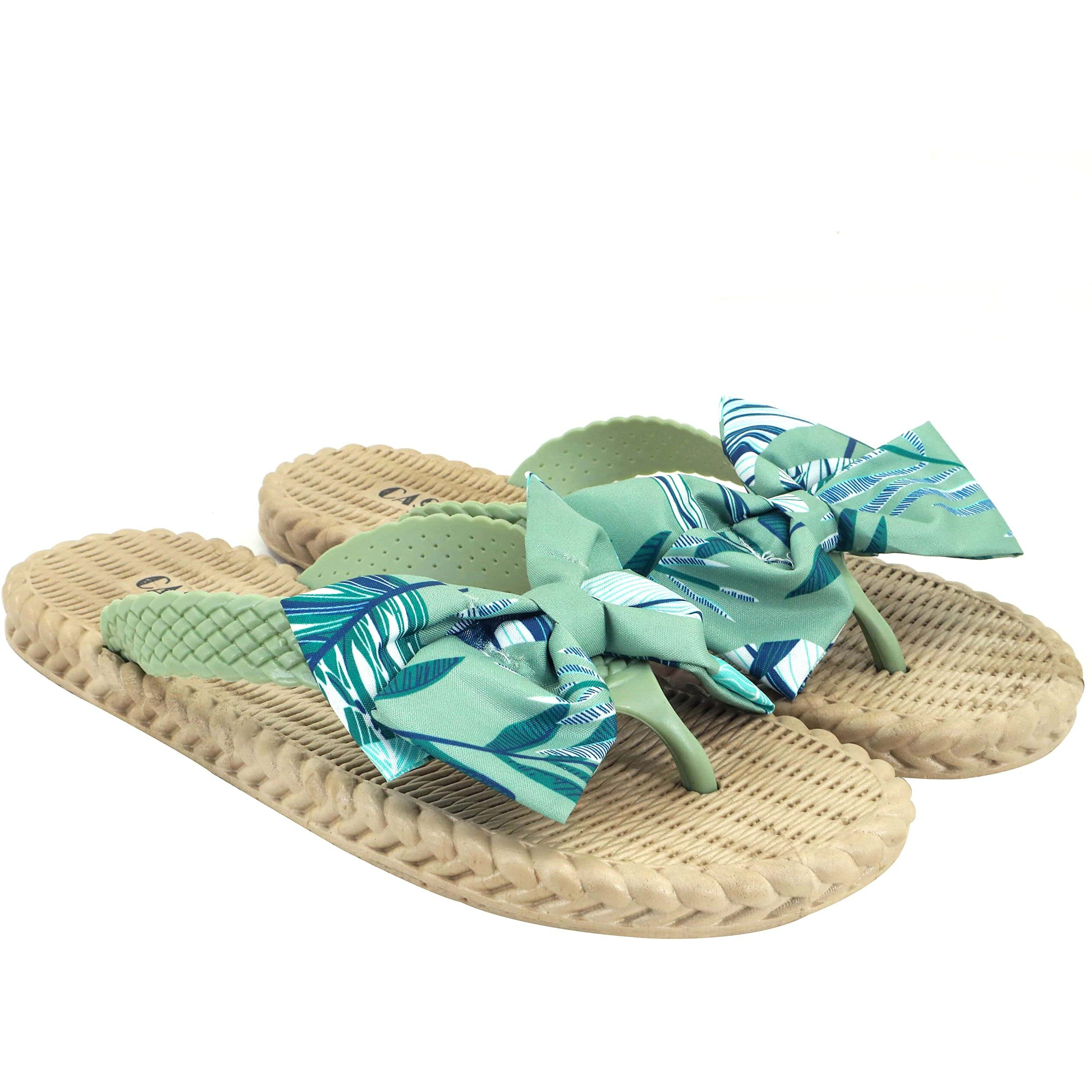 CASSIEY Fashion Slippers For Women Slipper Fancy Design Slip On Flats- Green, 5 UK