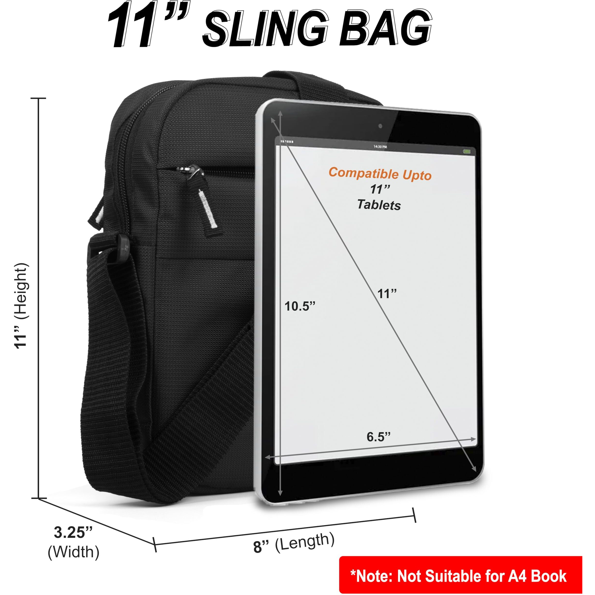 NABAAT Nylon Stylish Side Bag for Men Crossbody Sling Messenger Tablet Bags for Travel/Office/Business, Black (SB-ULI-BLK-2)