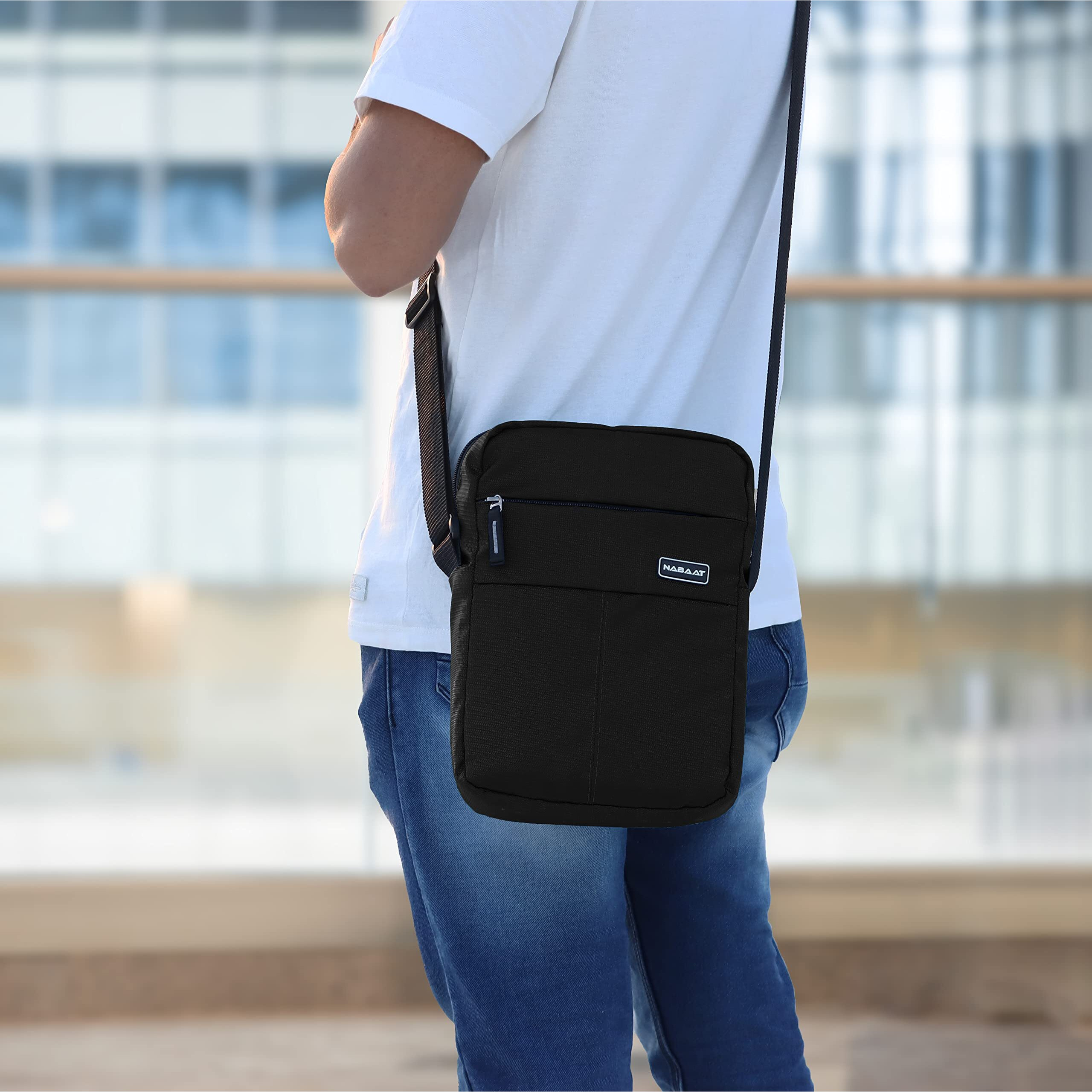 NABAAT Nylon Stylish Side Bag for Men Crossbody Sling Messenger Tablet Bags for Travel/Office/Business, Black (SB-ULI-BLK-2)