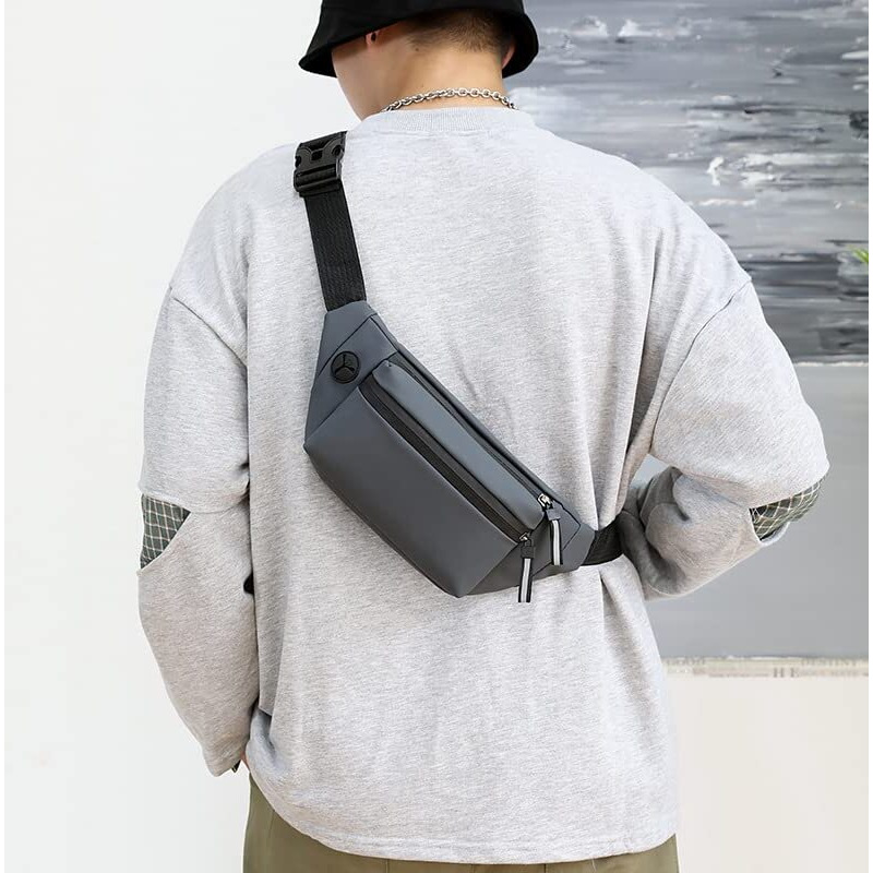 Ketmart Waist Pack Travel Handy Hiking Zip Pouch Document Money Phone Belt Sport Bag for Men and Women and Adult Leather (Grey)