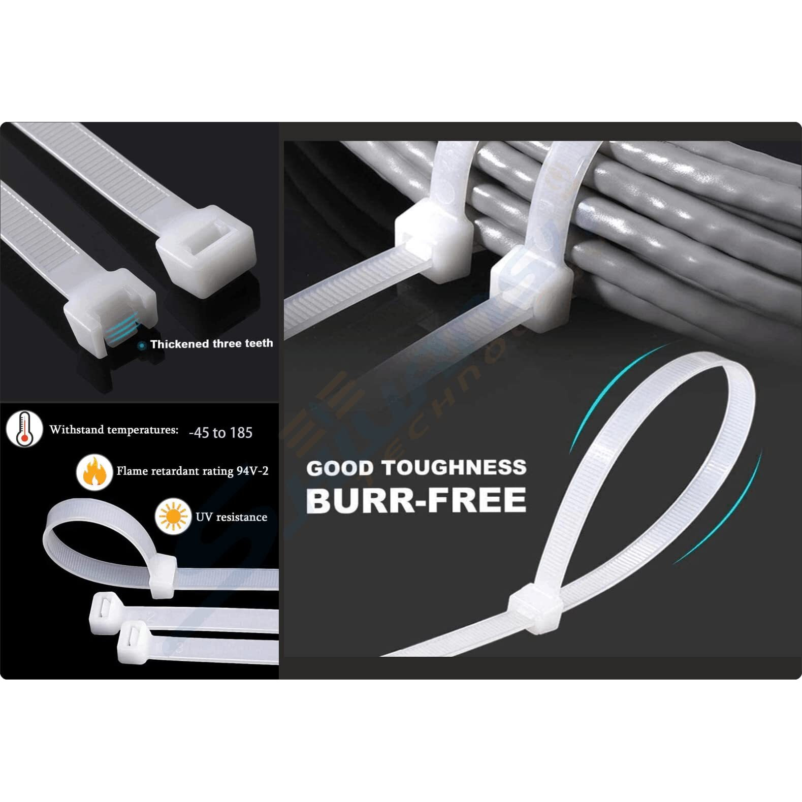SHIVANSH TECHNOLOGY Teeth Grip Nylon Self Locking Zip Cable Ties,White (450 mm x7.6 mm,18  inch,Pack of 100)Multi-Purpose Heavy Duty Cord Management Ties,Plastic Ties for Home,Office,Garden,Workshop.