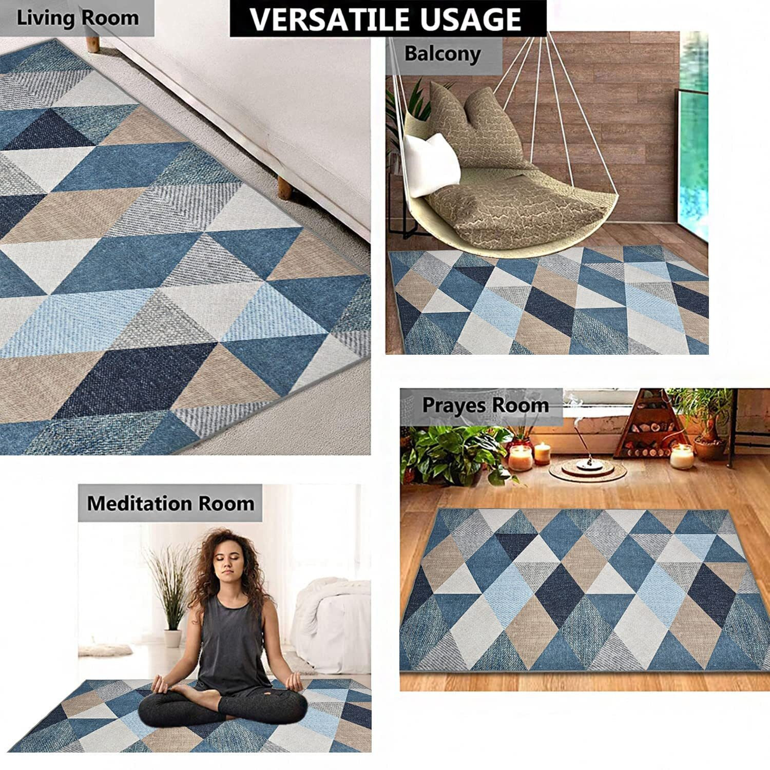 ishro home 3 x 5 Feet 3D Jet Multi Printed 3D Jet Vintage Persian Carpet Rug Runner and Carpets for Bedroom/Living Area/Home with Anti Slip Backing (3x5 ft, Crystals)