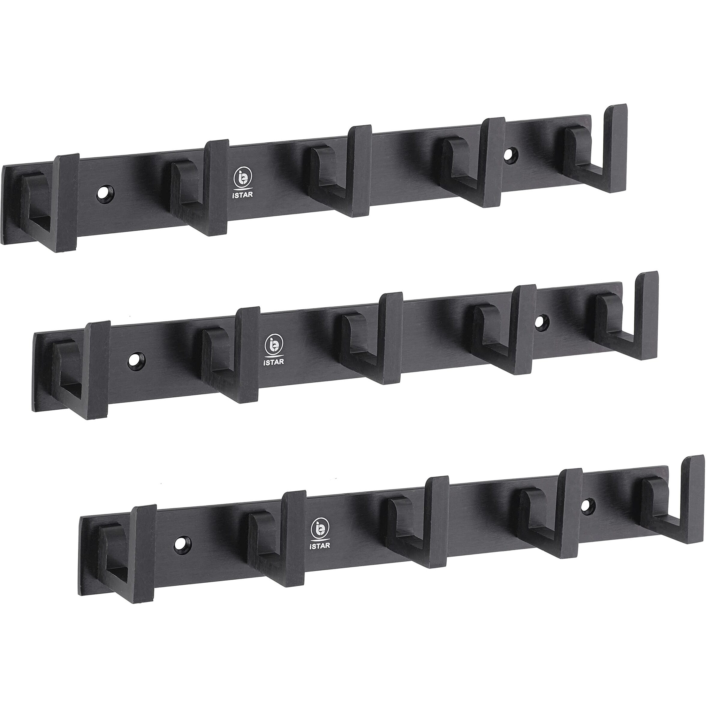 iSTAR 5 Pin Bathroom Cloth Hooks Hanger Door Wall Bedroom Bathroom Robe Hooks Rail for Hanging Keys,Clothes,Towel Steel Hook (Pack of 3, Black)
