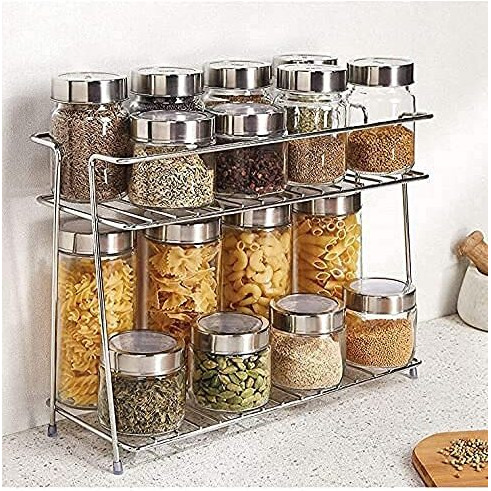 Cri8Hub Stainless Steel Kitchen Rack, Stand, Organizer & Space Saver, 2-Tier Trolley Basket For Boxes Utensils Dishes Plates For Home (Floor Type Self), Countertop, Tabletop, Tiered Shelf