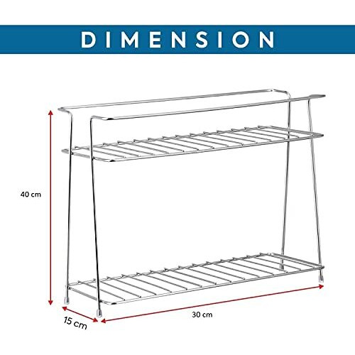 Cri8Hub Stainless Steel Kitchen Rack, Stand, Organizer & Space Saver, 2-Tier Trolley Basket For Boxes Utensils Dishes Plates For Home (Floor Type Self), Countertop, Tabletop, Tiered Shelf
