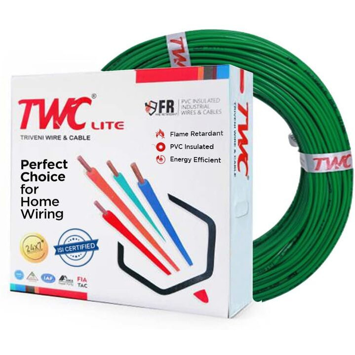 TWC Lite Single Core Electrical Wire |Green, 90 Meter, 0.75 SQ.MM. |PVC electrical insulated copper wire | Cable for Domestic & Industrial Connection purpose | Flame Resistant |