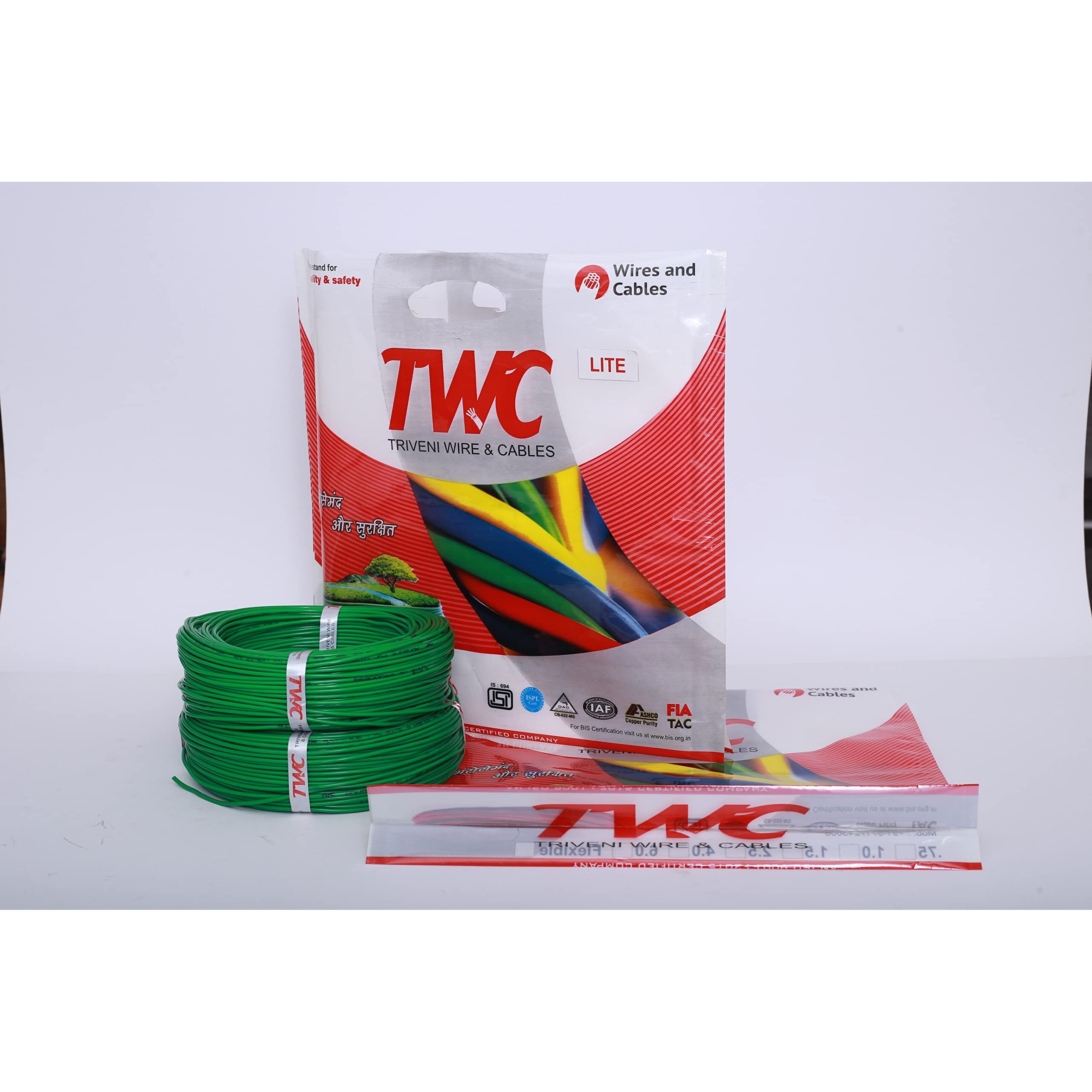 TWC Lite Single Core Electrical Wire |Green, 90 Meter, 0.75 SQ.MM. |PVC electrical insulated copper wire | Cable for Domestic & Industrial Connection purpose | Flame Resistant |