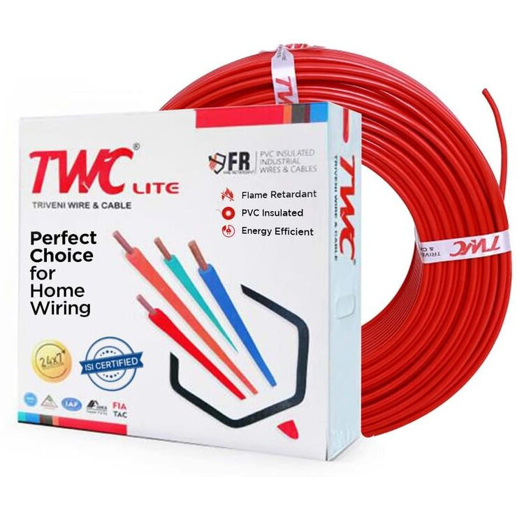 TWC Lite Single Core Electrical Wire |Red, 90 Meter, 1.5 SQ.MM. |PVC electrical insulated copper wire | Cable for Domestic & Industrial Connection purpose | Flame Resistant |