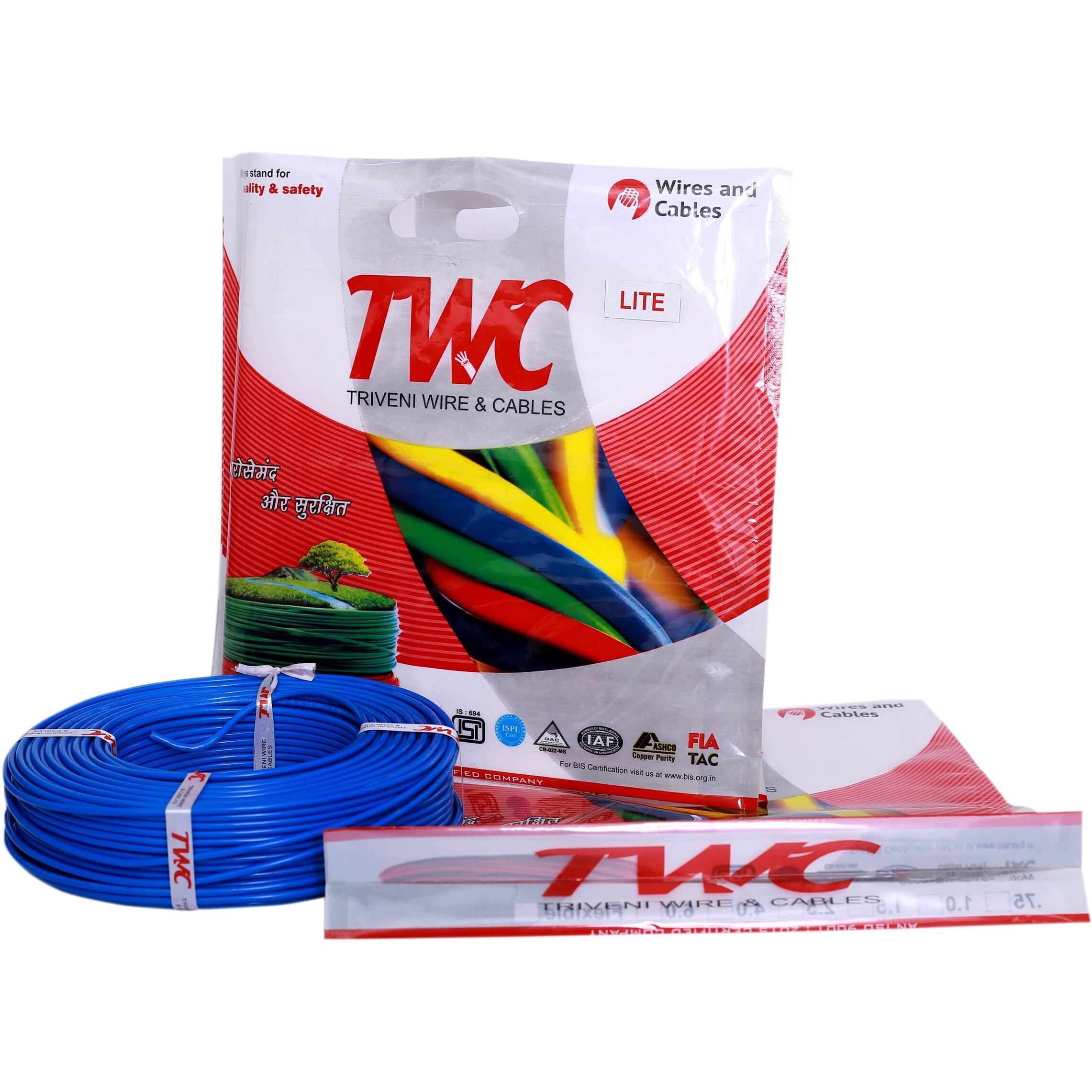 TWC Lite Single Core Electrical Wire |Blue, 90 Meter, 0.75 SQ.MM. |PVC electrical insulated copper wire | Cable for Domestic & Industrial Connection purpose | Flame Resistant |