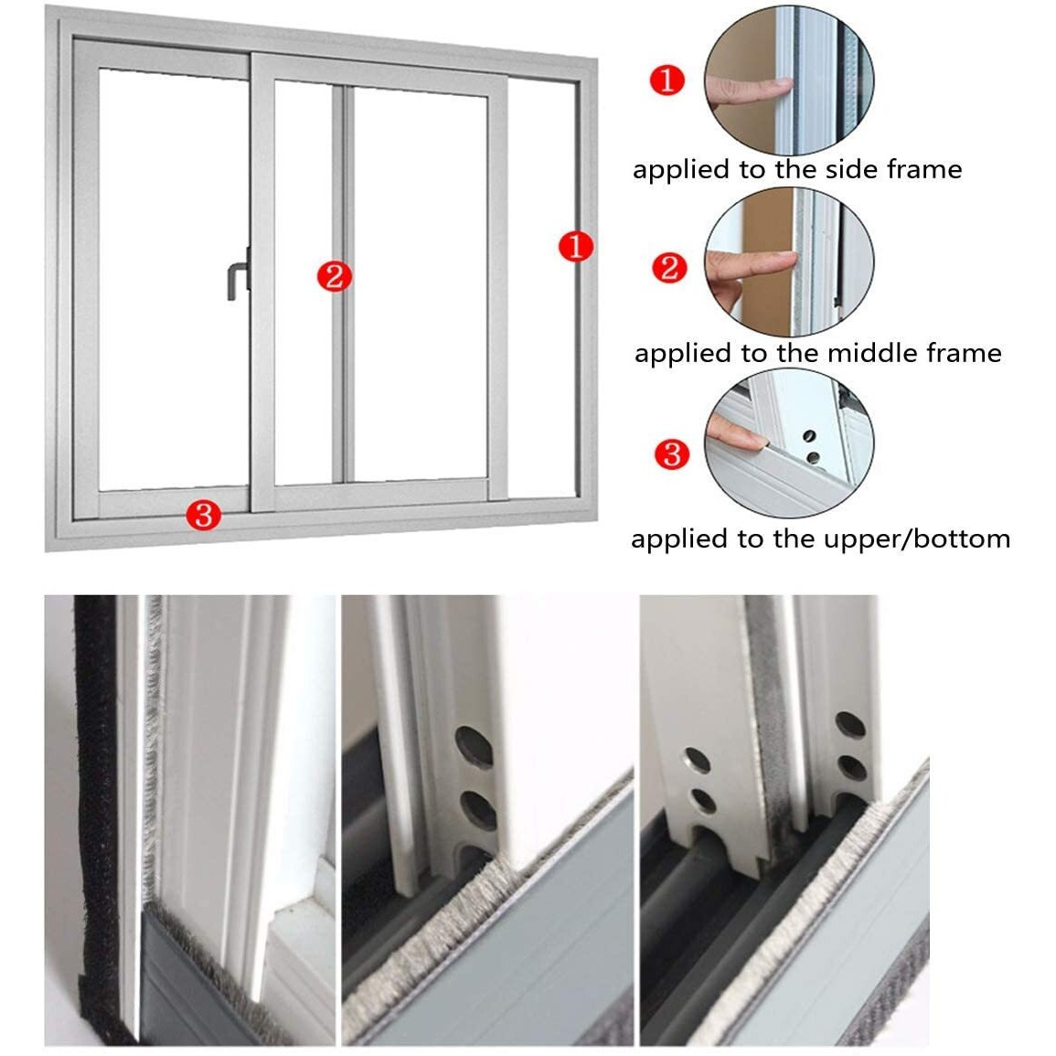Volo Weather Stripping Brush for Sliding Windows/Doors Frame Side,Pile Self Adhesive Weatherstrip Seal Strip Sealer Draft Stoppers (16.5ft(5m), Grey)