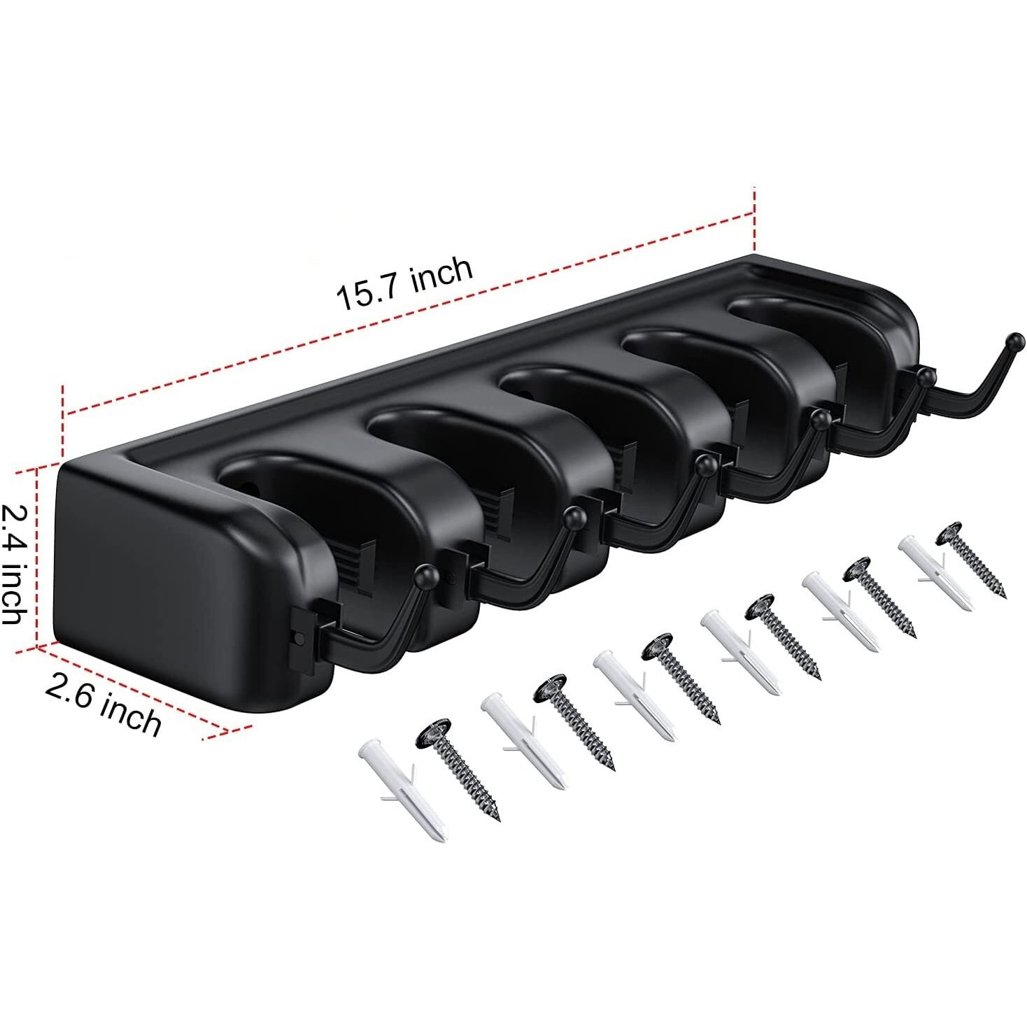 Zeinwap Plastic Mop And Broom Holder Wall Mount, Heavy Duty Broom Holder Wall Mounted Or Tool Organizer For Home Garden Garage And Storage (5 Positions With 6 Hooks, Black)