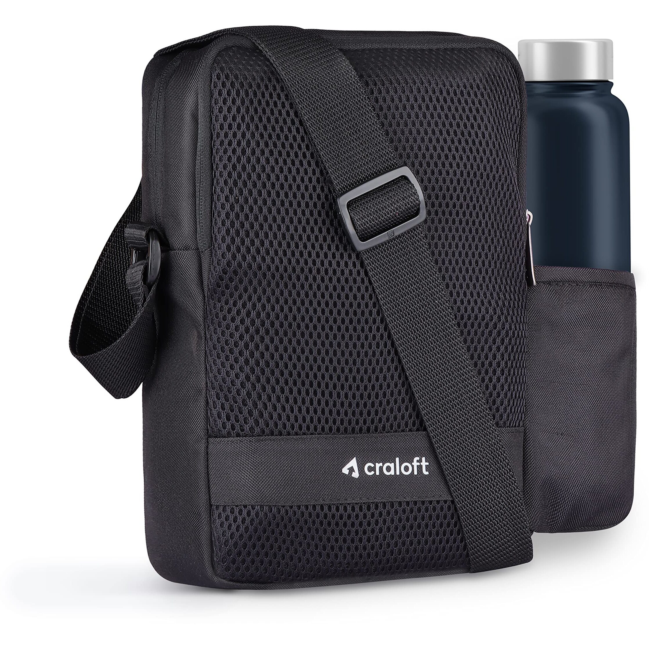 CRALOFT VoyagerValise Polyester Side Sling Bag 11.5 Inch/Travel Bag for Men And Women, With Hideable Water-Bottle Pocket & Key Retractor (S4, Black)