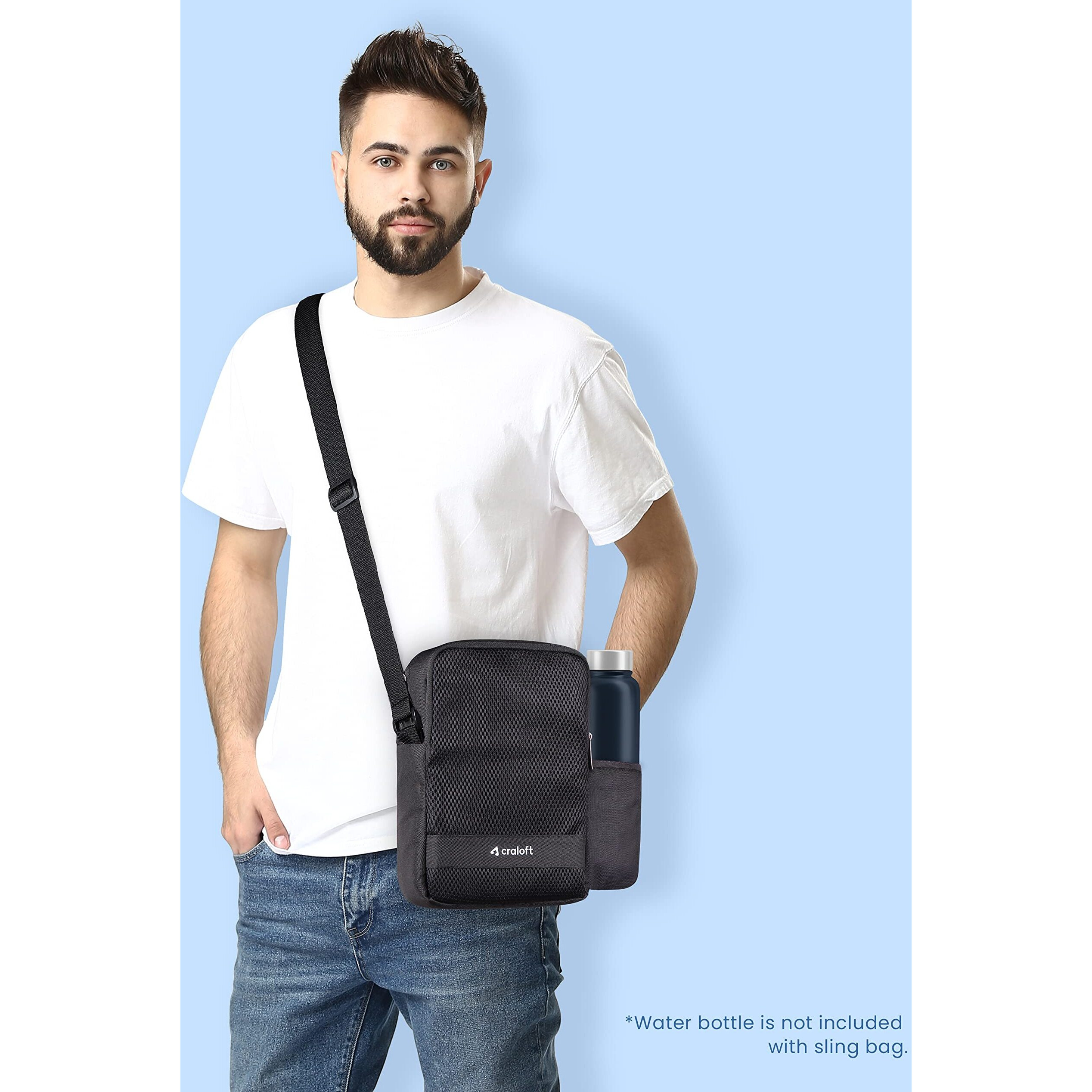 CRALOFT VoyagerValise Polyester Side Sling Bag 11.5 Inch/Travel Bag for Men And Women, With Hideable Water-Bottle Pocket & Key Retractor (S4, Black)