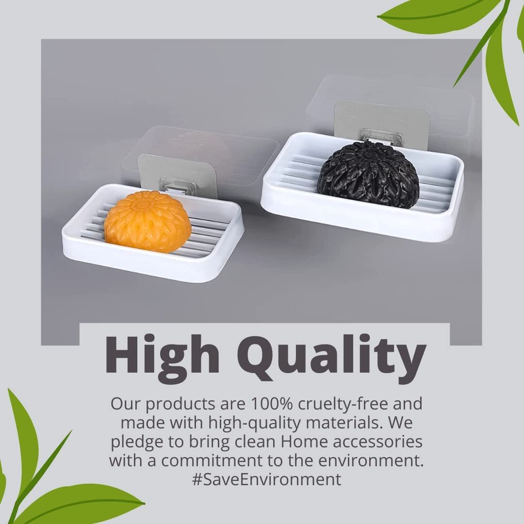 SUNSHREE Plastic (2 Pcs) Wall Mounted Self Draining Soap Dish Holder Case -Hanging Waterproof Box Storage Rack With Self Adhesive Magic Sticker For Bathroom, Kitchen, Bathtub, Washbasins