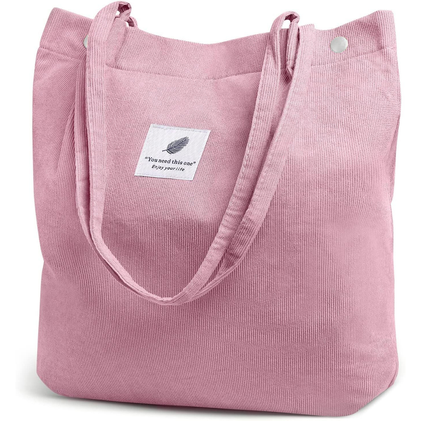 Street27 Korean Canvas Corduroy Tote Bag Casual Work Shoulder Handbags, Multi-Purpose Bag, Sturdy Canvas Bag With Large Capacity, Shopping Bag For Office, College & Daily Use (Pink, Womens)