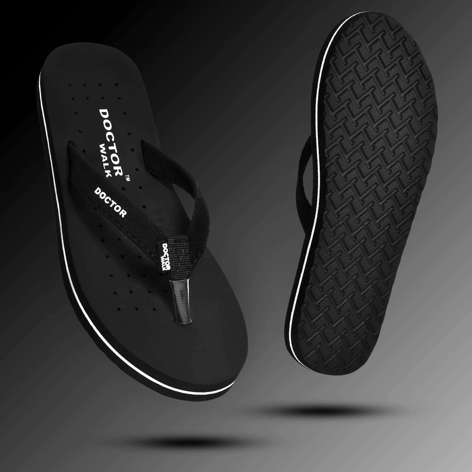 Doctor Walk Flip Flop for Women | Soft Comfortable | Breathable | Fashionable | Stylish | Trendy | Super soft | Lightweight | Anti-Slip Sole | Indoor & Outdoor | (DW-01) (Black-08)