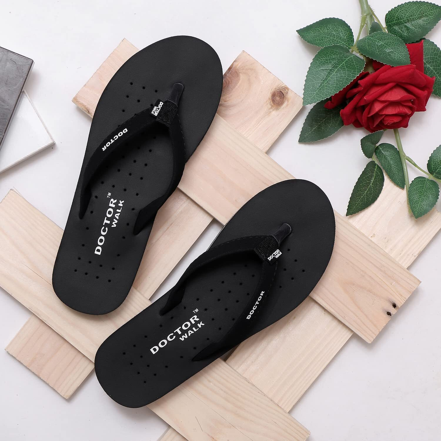 Doctor Walk Flip Flop for Women | Soft Comfortable | Breathable | Fashionable | Stylish | Trendy | Super soft | Lightweight | Anti-Slip Sole | Indoor & Outdoor | (DW-01) (Black-08)