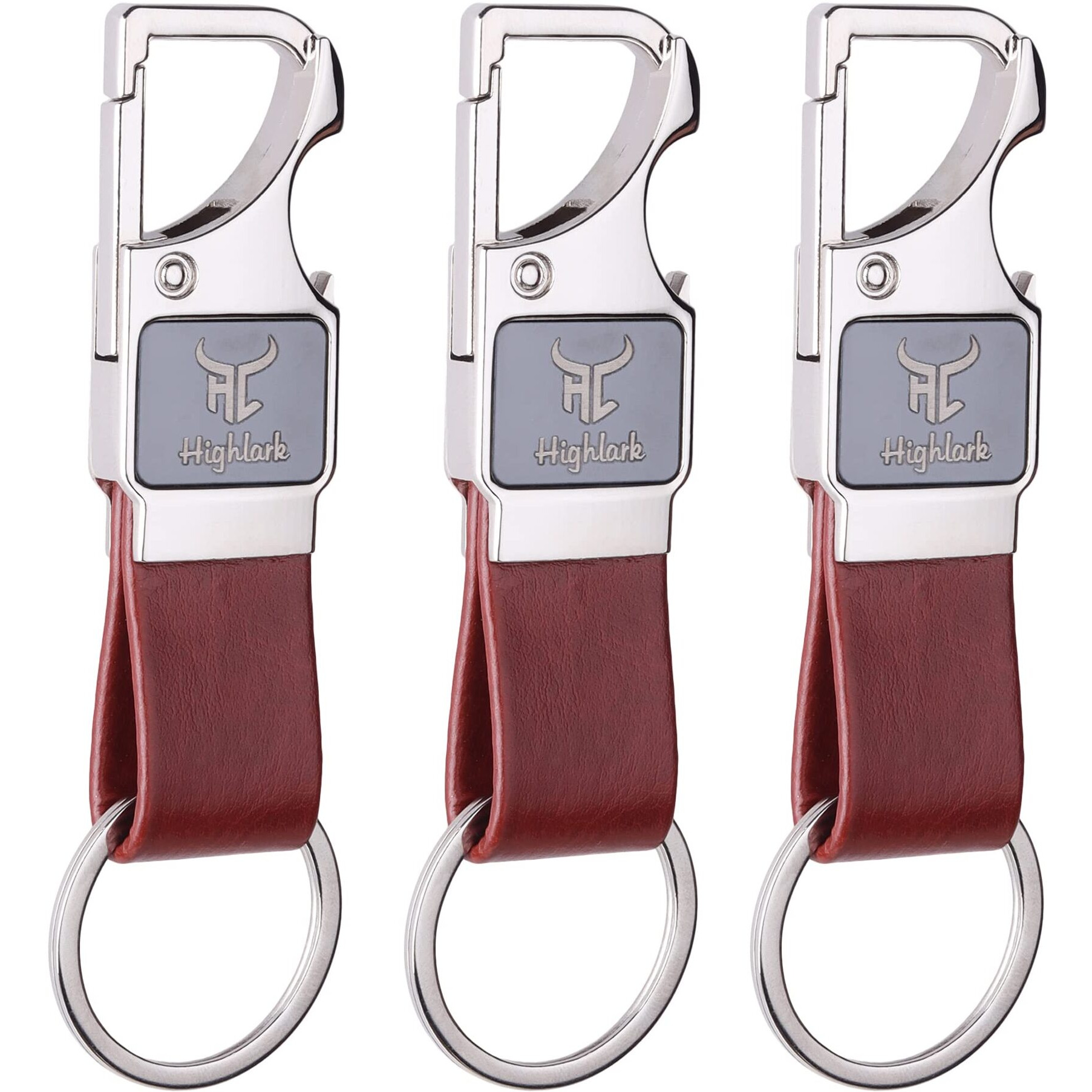 Highlark Exclusive Metal Keychain | Keychain For Home, Office, Car & Bike Etc | Compatible With All Vehicles | Heavy Duty Keyring For Men & Women (Pack Of 3), Brown