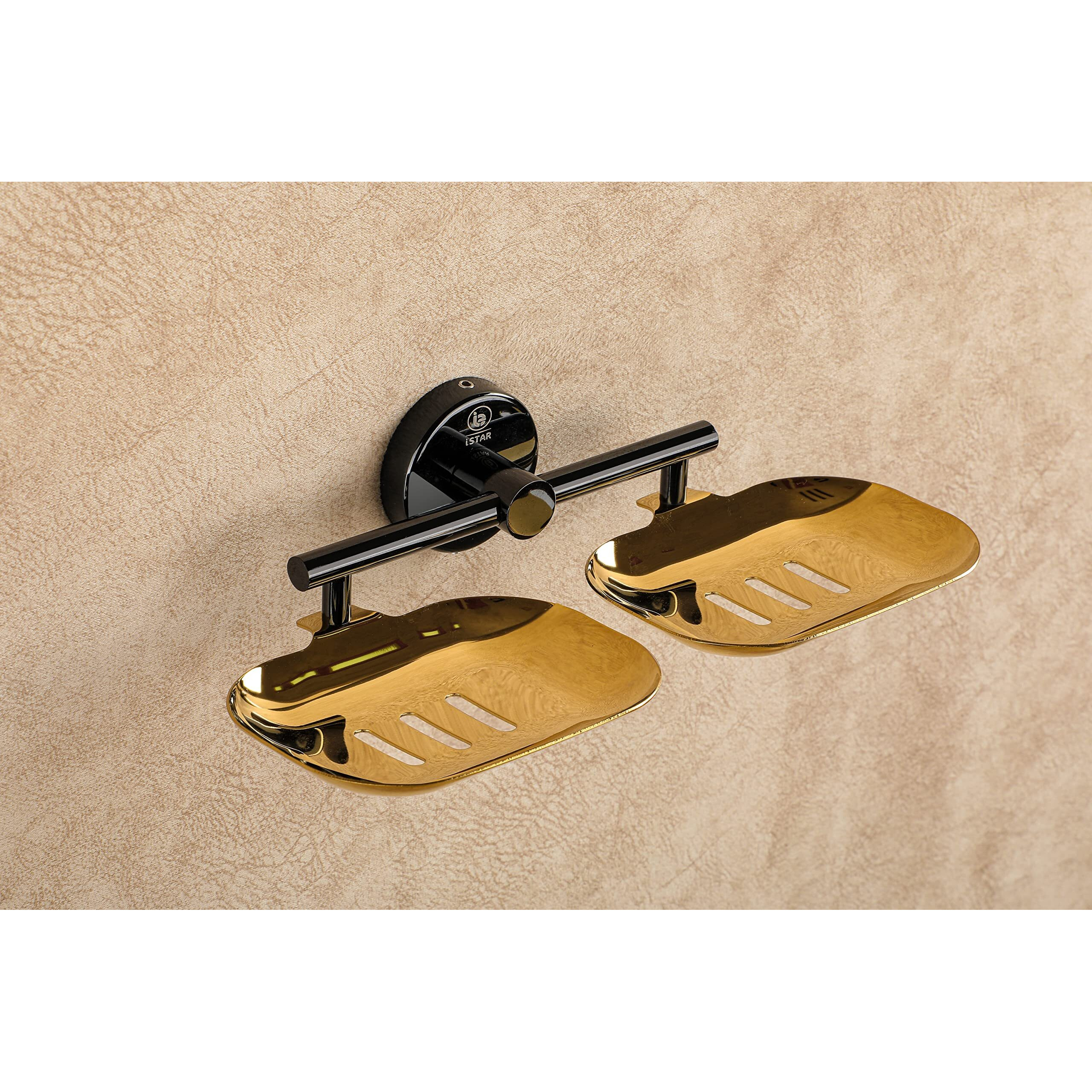iSTAR Stainless Steel 304 Grade Bathroom Soap Holder/Soap Stand/Soap Dish for Bathroom/Bathroom Accessories Multicolor (Double, Black-Gold)