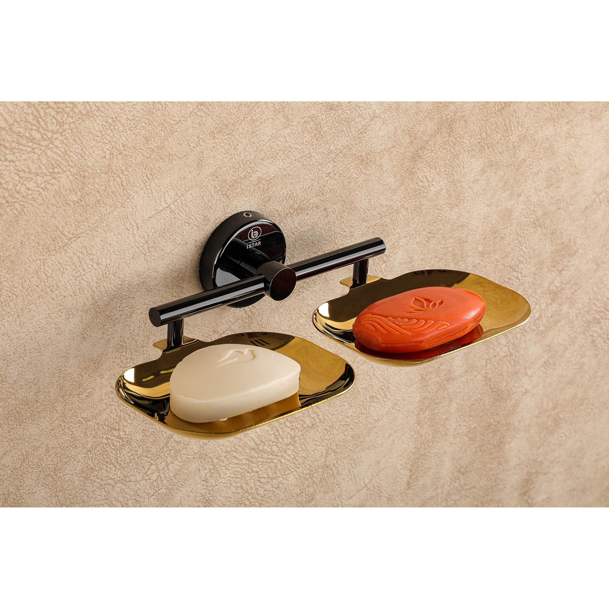 iSTAR Stainless Steel 304 Grade Bathroom Soap Holder/Soap Stand/Soap Dish for Bathroom/Bathroom Accessories Multicolor (Double, Black-Gold)