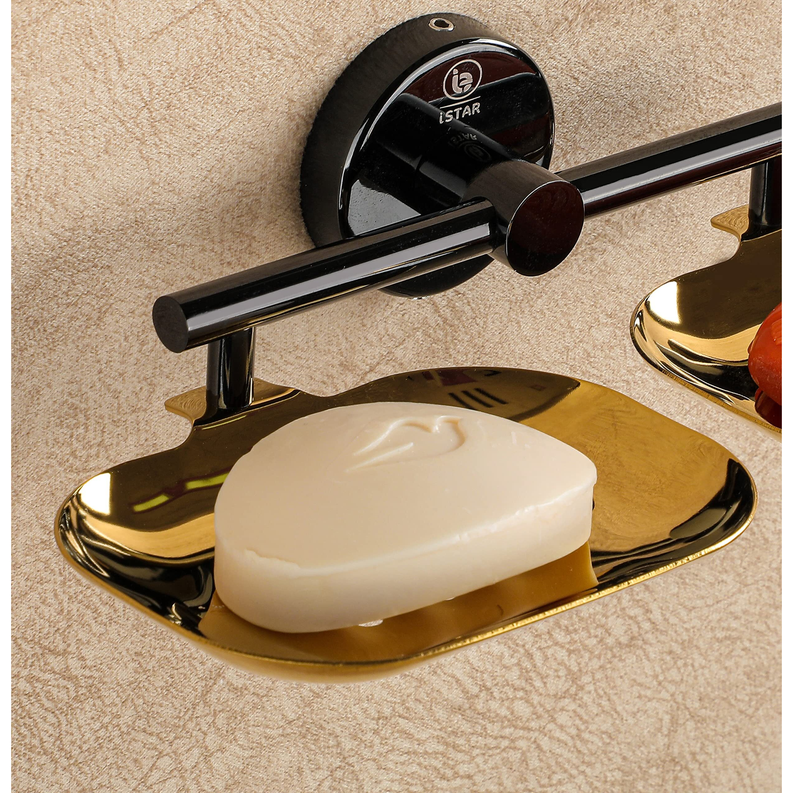 iSTAR Stainless Steel 304 Grade Bathroom Soap Holder/Soap Stand/Soap Dish for Bathroom/Bathroom Accessories Multicolor (Double, Black-Gold)