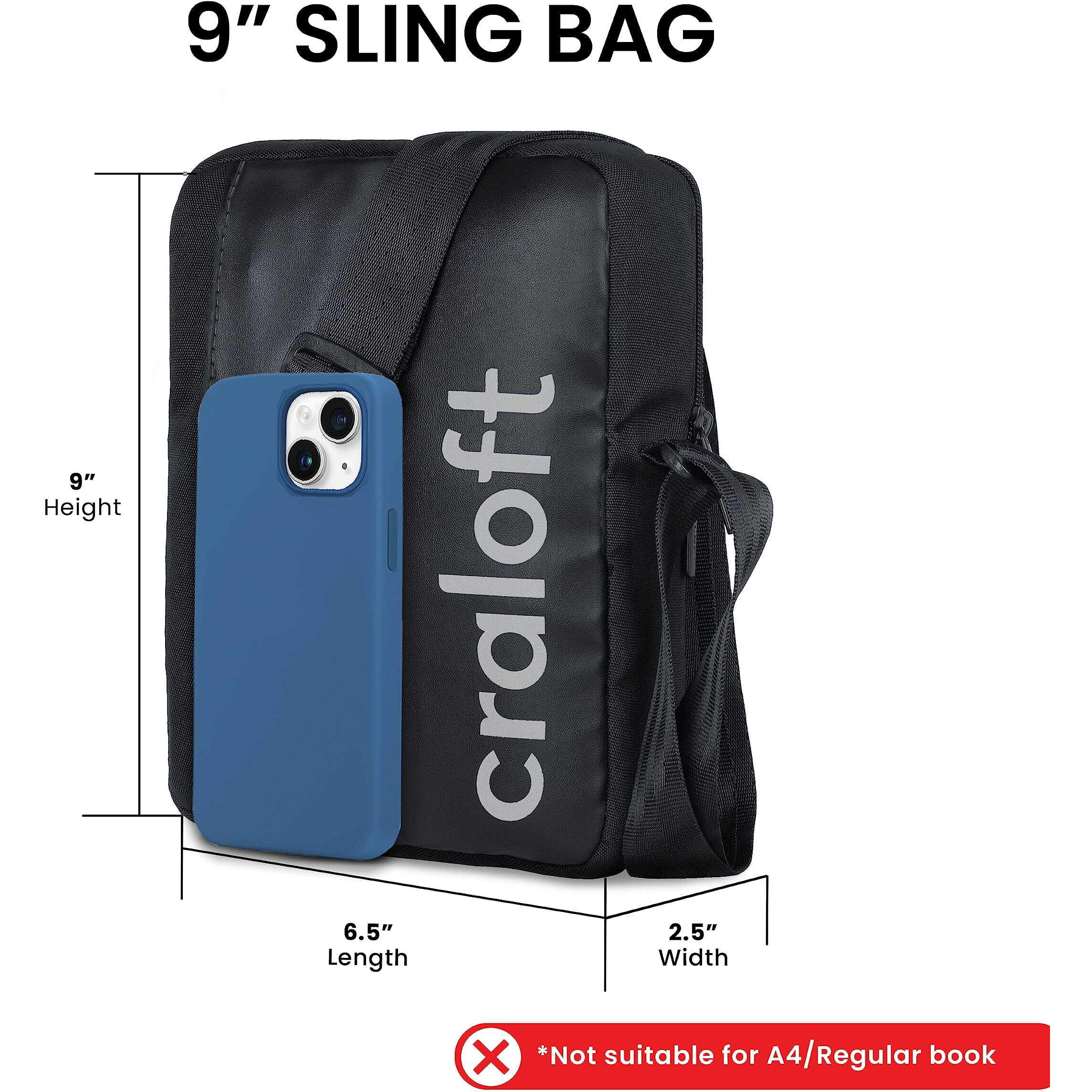 CRALOFT RexoFlex Premium Mini Sling Bag for Men and Women, Water-resistant Small Travel Passport Bags, Compact and Sturdy Crossbody Bag, Small Side Bag (S6, Black)