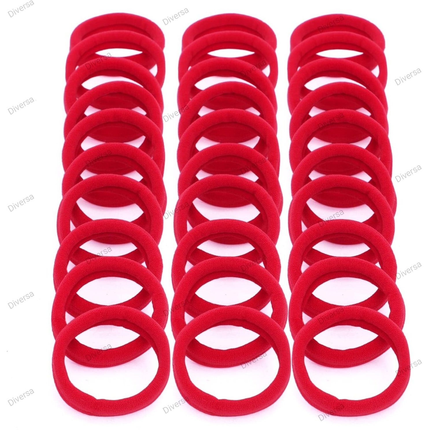Diversa Seamless Thick Cotton Hair Rubber Bands, Durable Elastic Ties, Ponytail Holders, Hair Accessories for Women and Girls - Red (Pack of 30 Pcs)