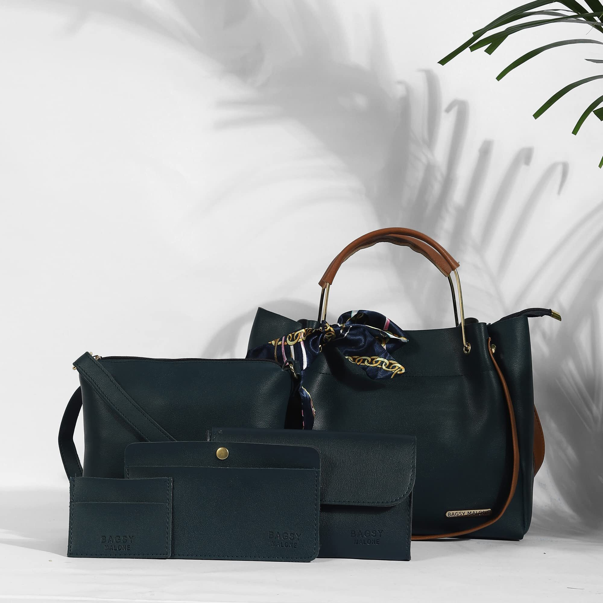 Bagsy Malone Women s Vegan Leather Stylish Tote Bag | Pack of 5 | Ladies Purse Handbag | Womens Day Gift