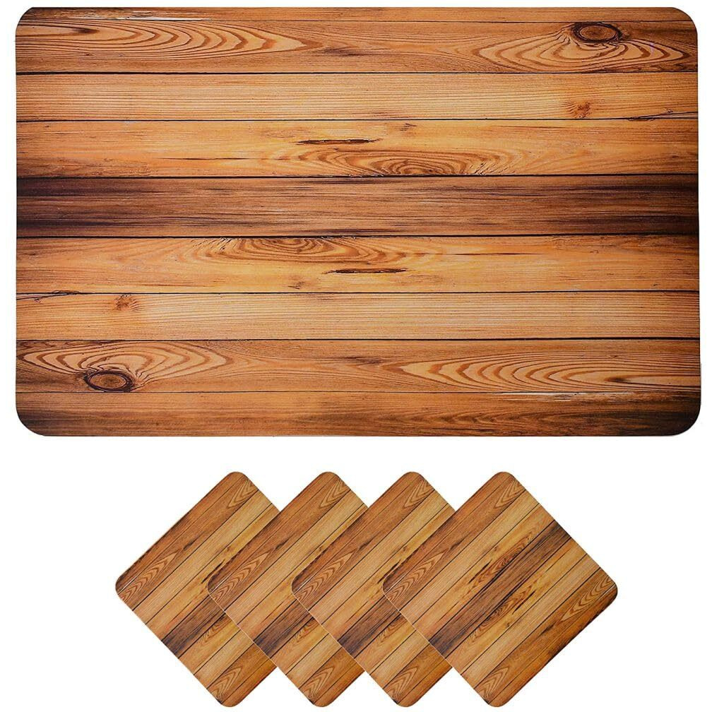 Yellow Weaves 4 Piece Wooden Style PVC Dining Table Placemats, (Color - Wood)