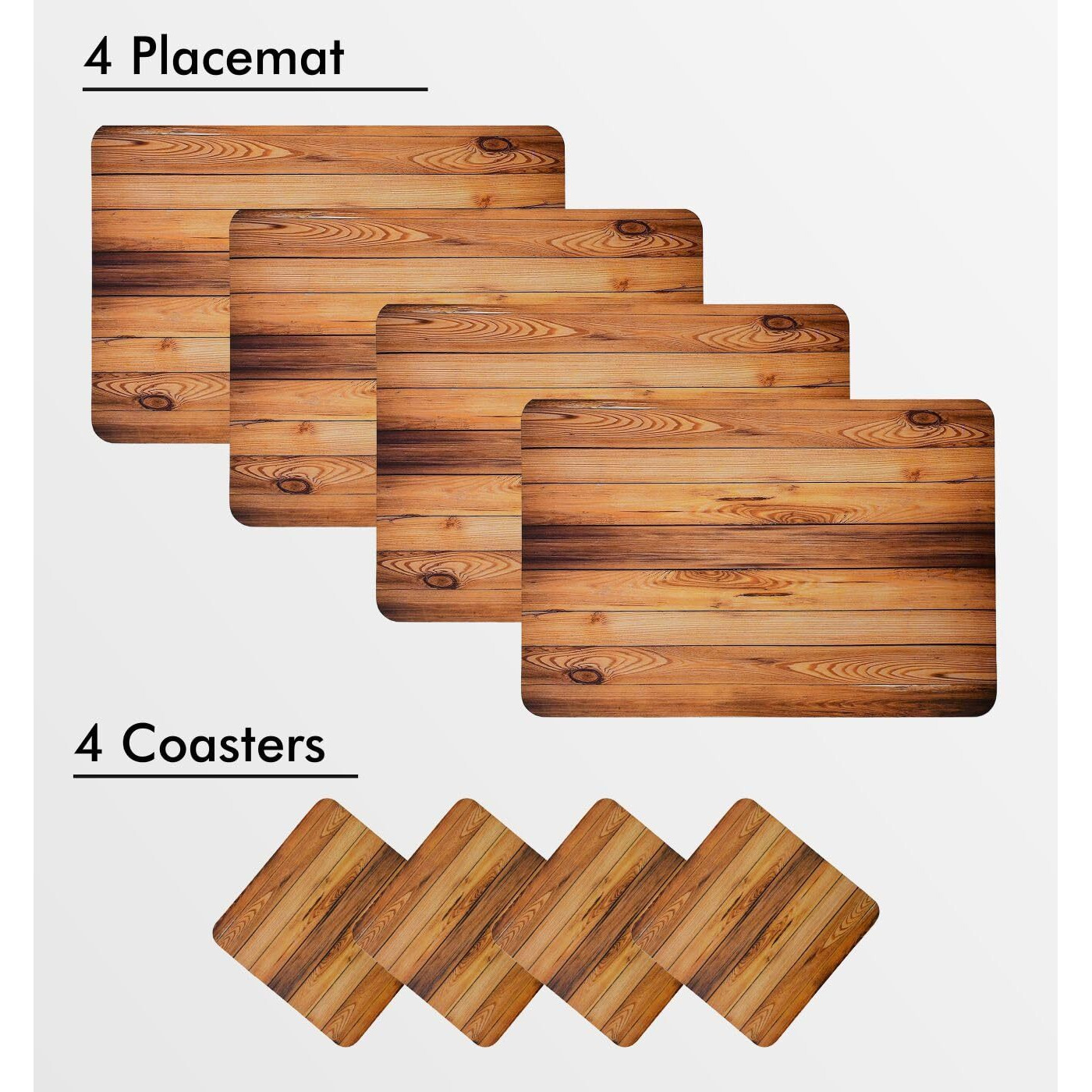 Yellow Weaves 4 Piece Wooden Style PVC Dining Table Placemats, (Color - Wood)