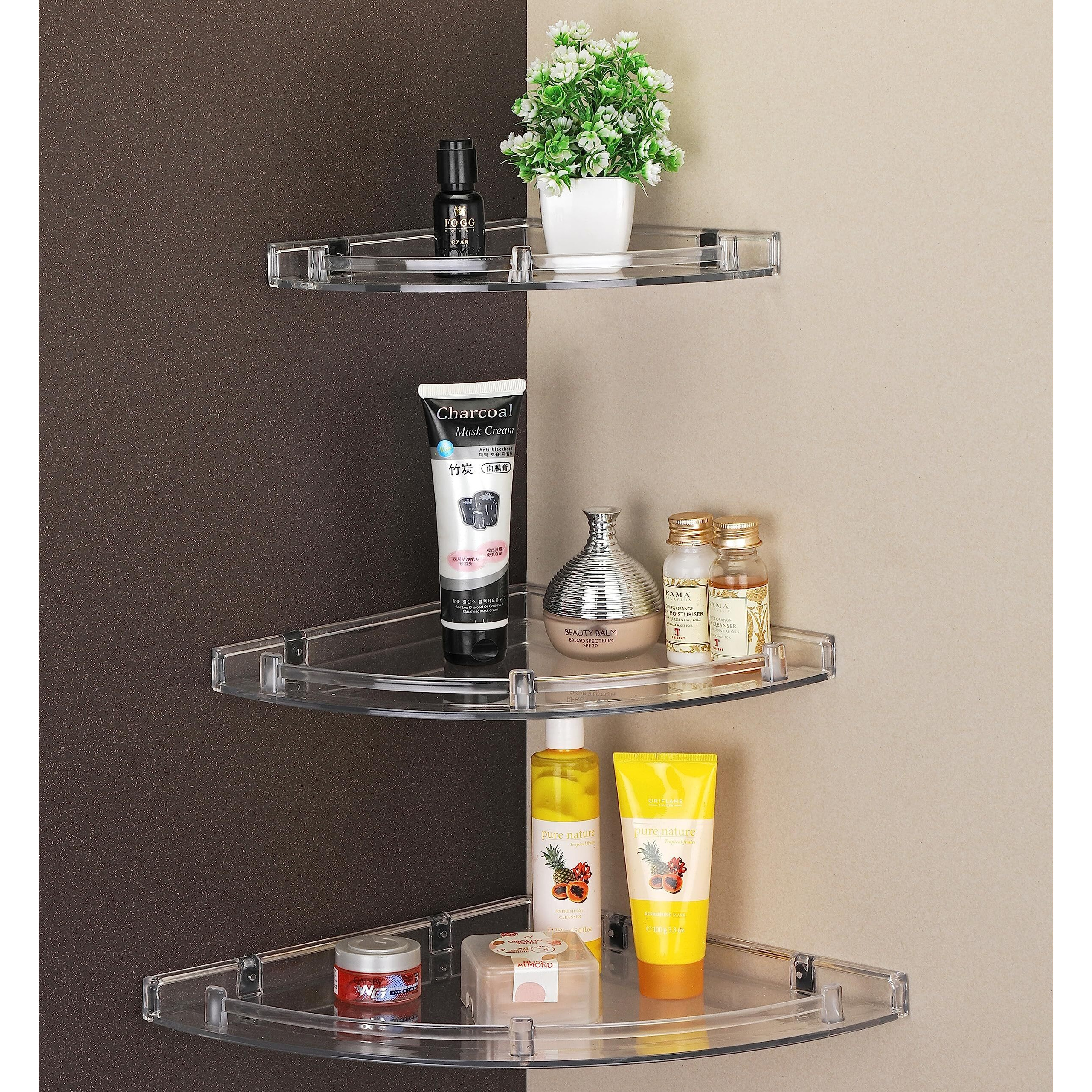 iSTAR Multipurpose Unbreakable Acrylic Bathroom Shelves Bathroom Accessories Corner Wall Shelf (Size 8 inch, 10 Inch, 12 Inch) (3 Piece Set) (Transparent)