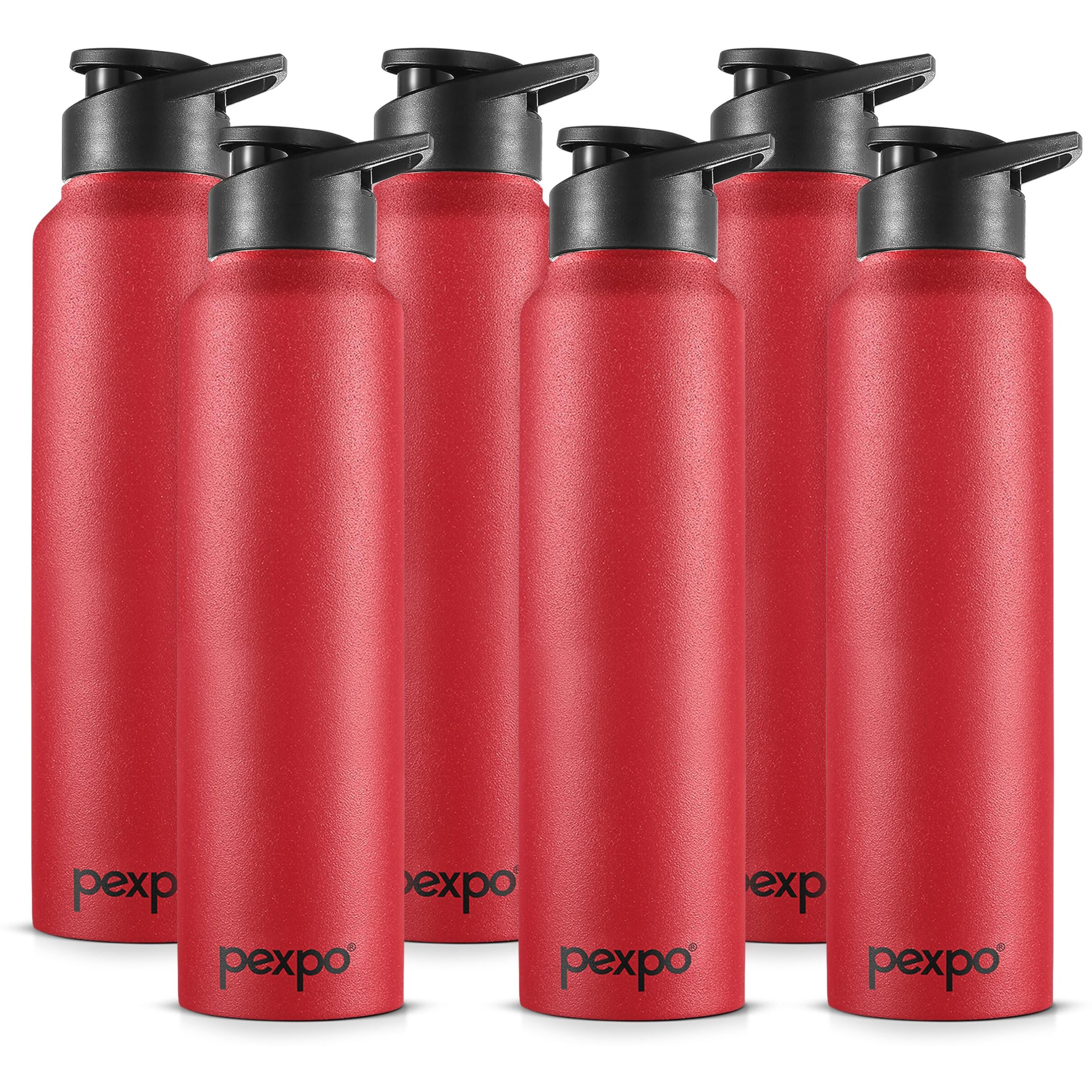 PEXPO Chromo Stainless Steel Sports/Fridge Sipper Water Bottle 1 Litre, Crimson Red Pack of 6 | Eco friendly | BPA Free | Water Bottle for Office, Gym, School, Yoga, Trekking, Men, Women and Kids